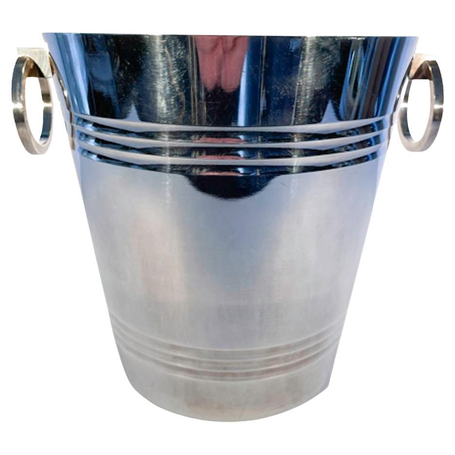 French Art Deco Silver Plate Wine/Champagne Bucket w/Ring Handles, by St. Medard For Sale