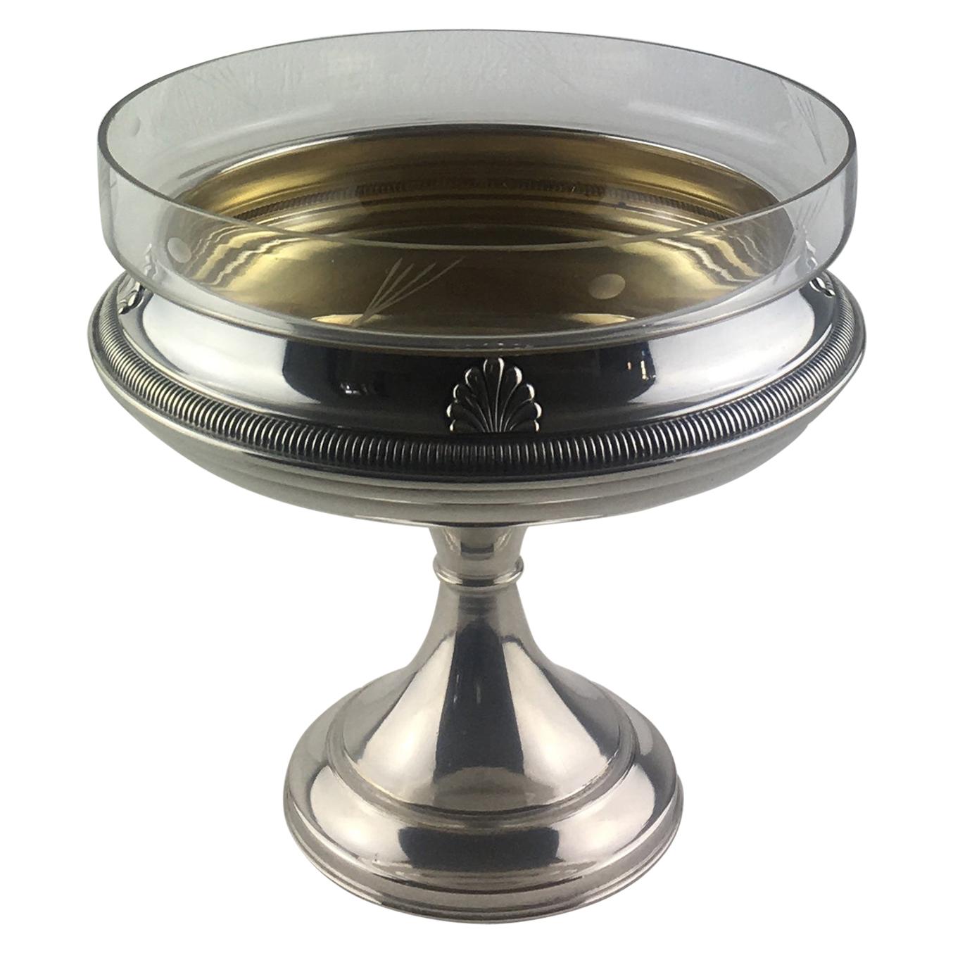 French Art Deco Silver Plated and Glass Chalice Centerpiece