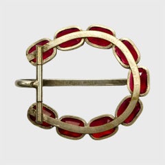 French Art Deco Silver Plated Belt Buckle with Garnet Glass Stones