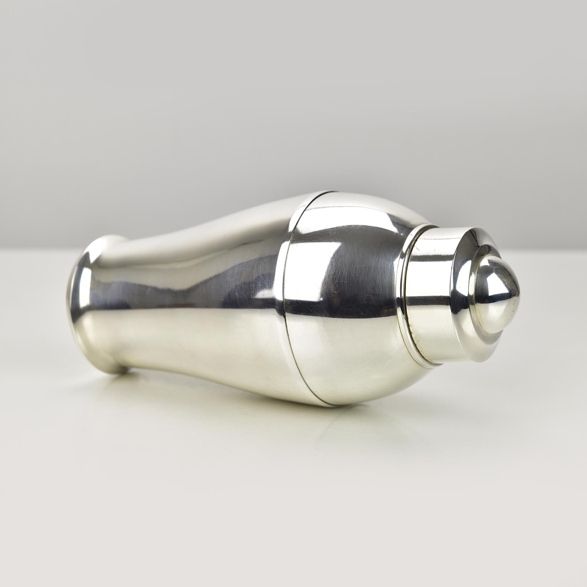 Silvered French Art Deco Silver Plated Cocktail Shaker c.1930 by St Medard Paris For Sale