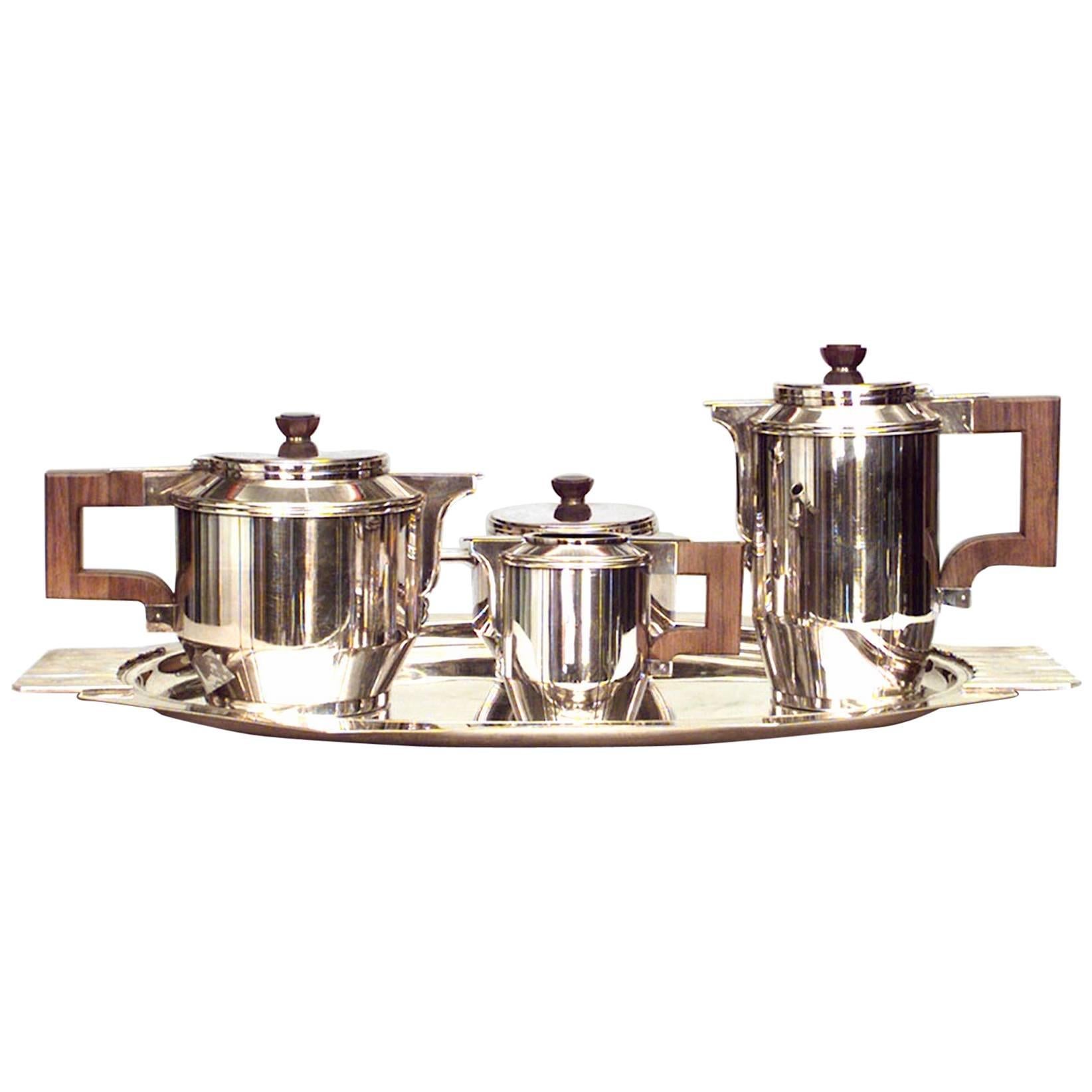 5-Piece French Art Deco Silver Plate Tea Set