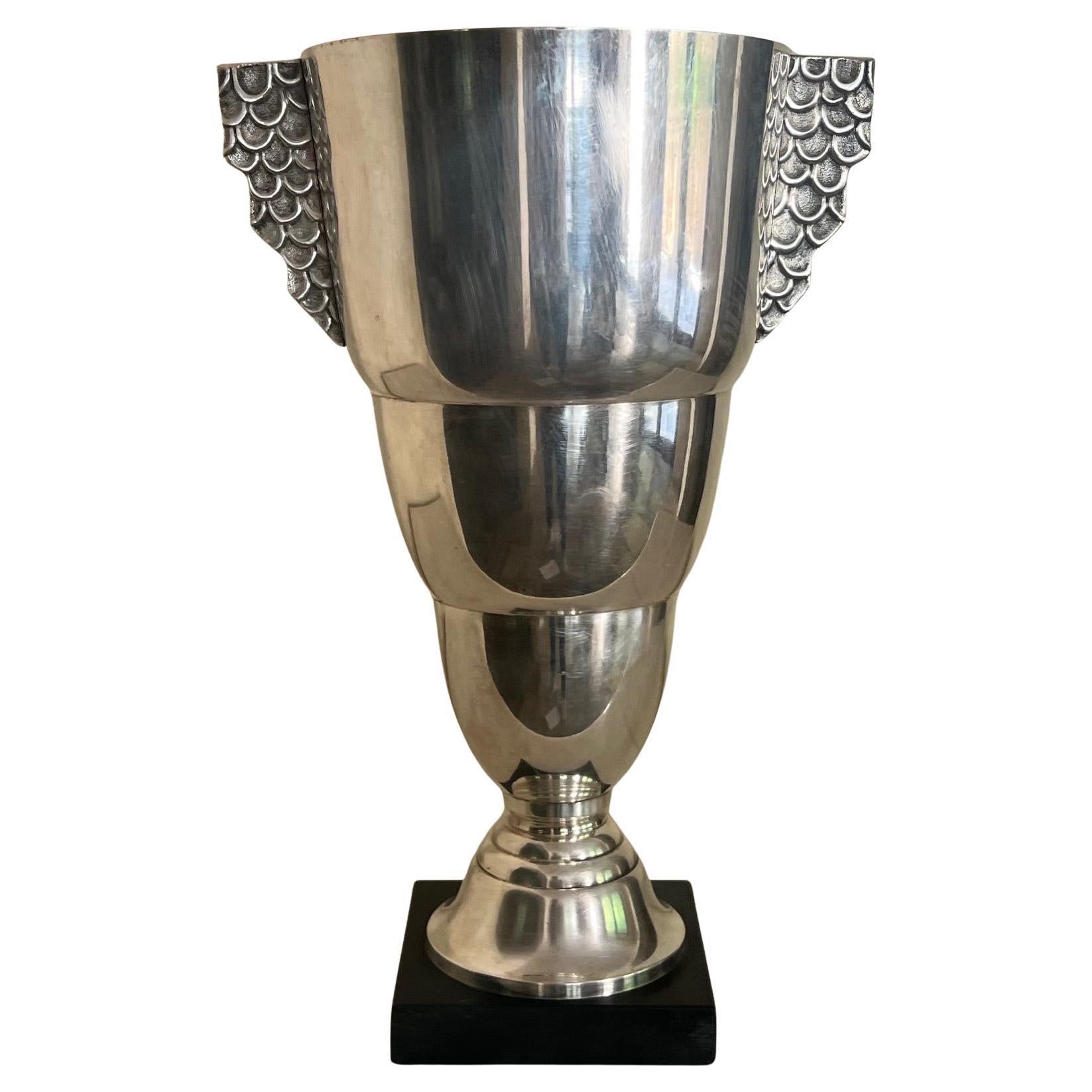 Vaso per trofei in marmo e placcato d'argento Art Deco francese, 1930 ca. in vendita