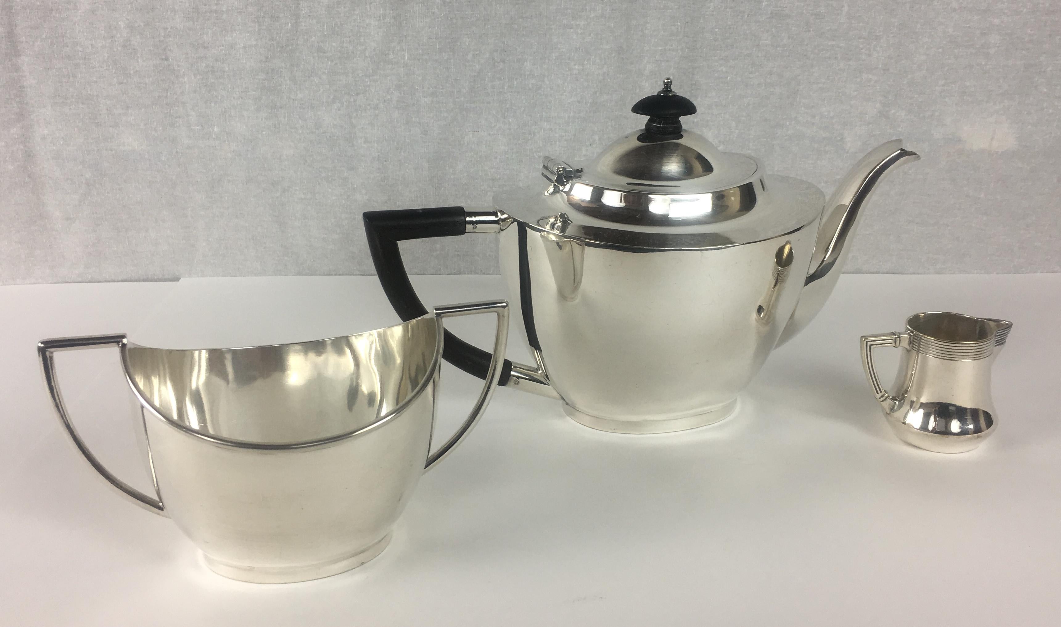 French Art Deco Silver Plated Tea Service 3 Pieces For Sale 2