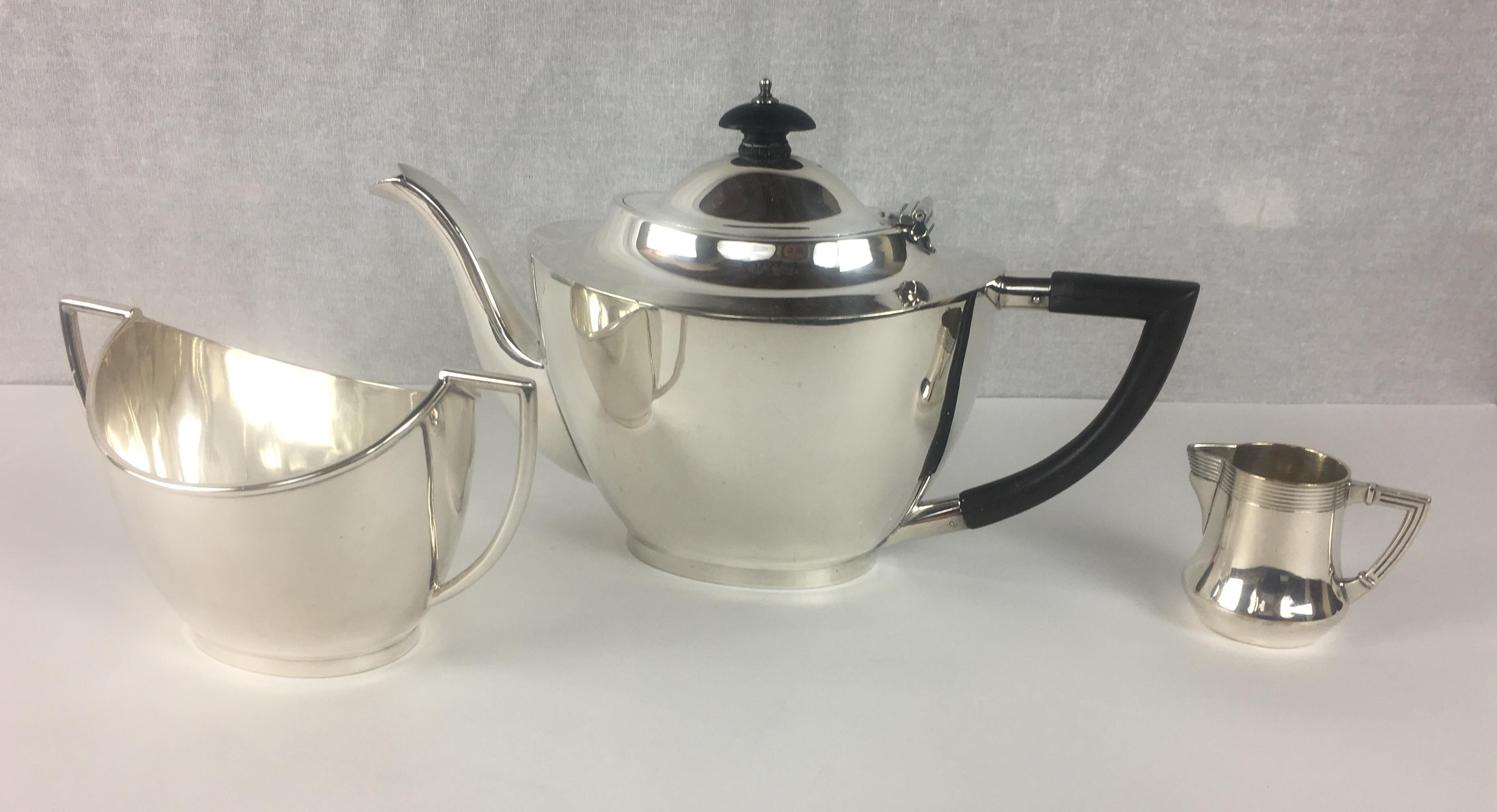 French Art Deco Silver Plated Tea Service 3 Pieces For Sale 3