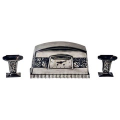 French Art Deco Silvered Bronze Mantle Clock by C, Terras 1925