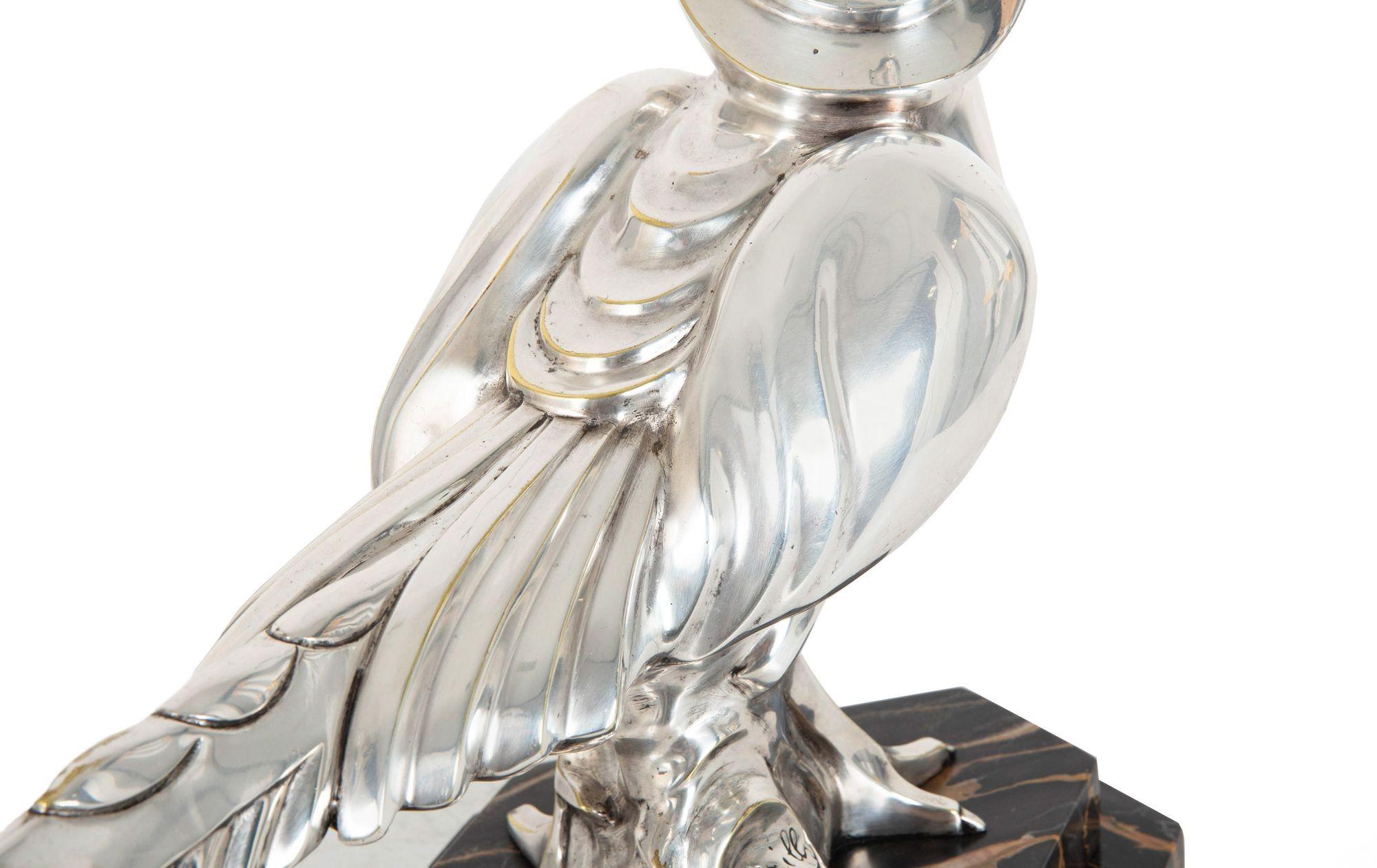 French Art Deco Silvered Bronze of a Walking Pheasant by H. Petrilly ca. 1930 For Sale 12