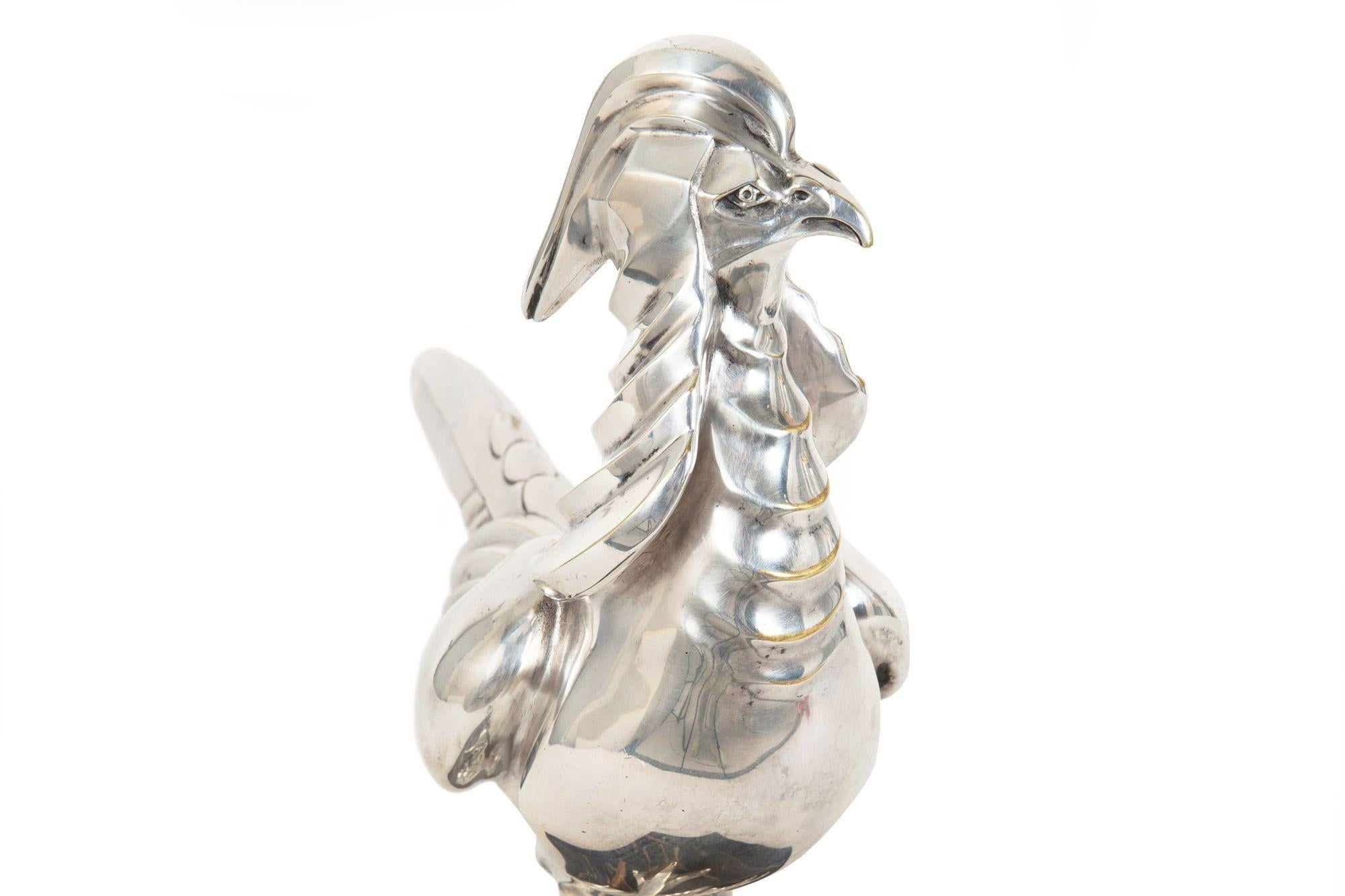 French Art Deco Silvered Bronze of a Walking Pheasant by H. Petrilly ca. 1930 For Sale 1