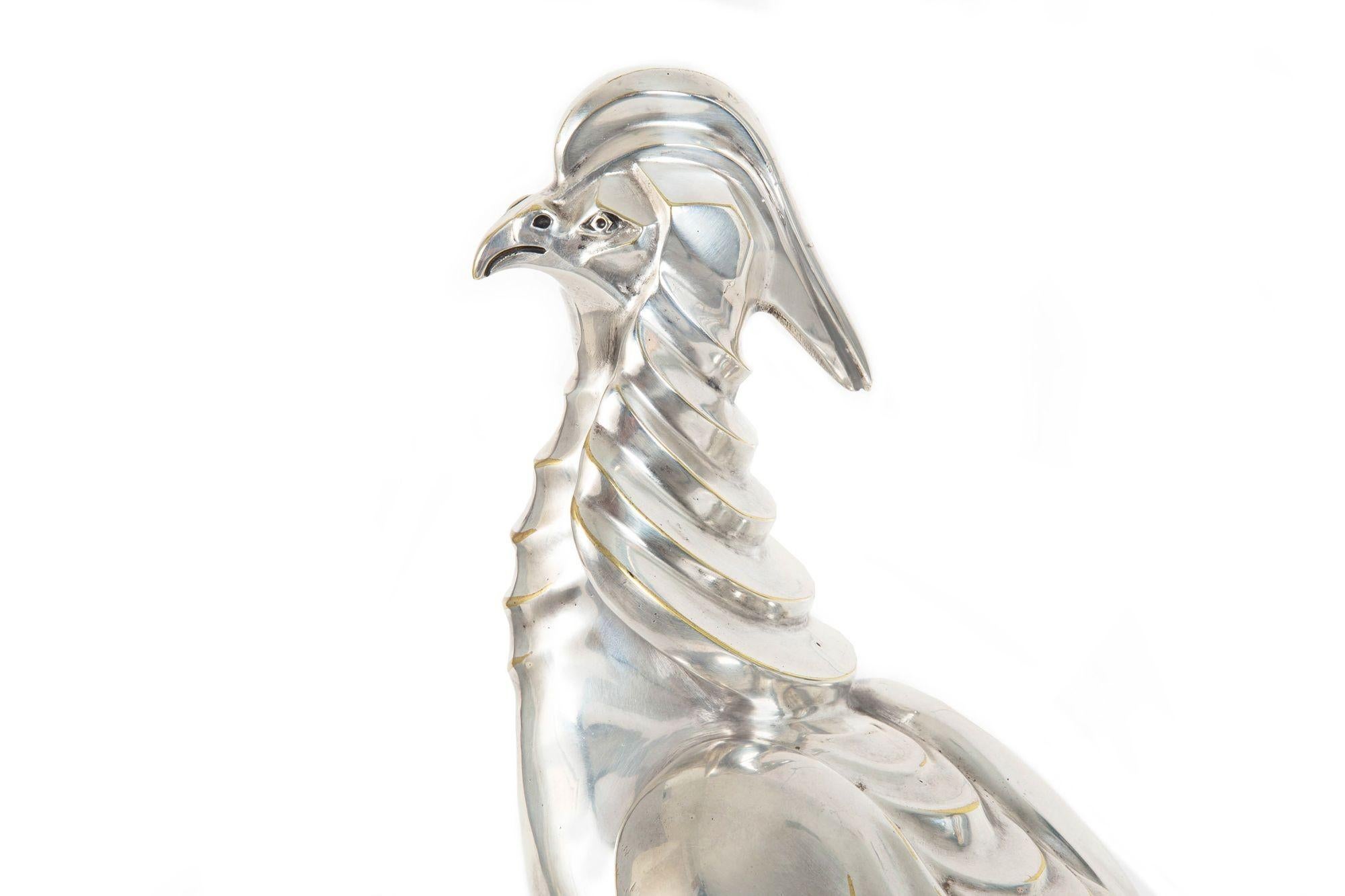 French Art Deco Silvered Bronze of a Walking Pheasant by H. Petrilly ca. 1930 For Sale 4