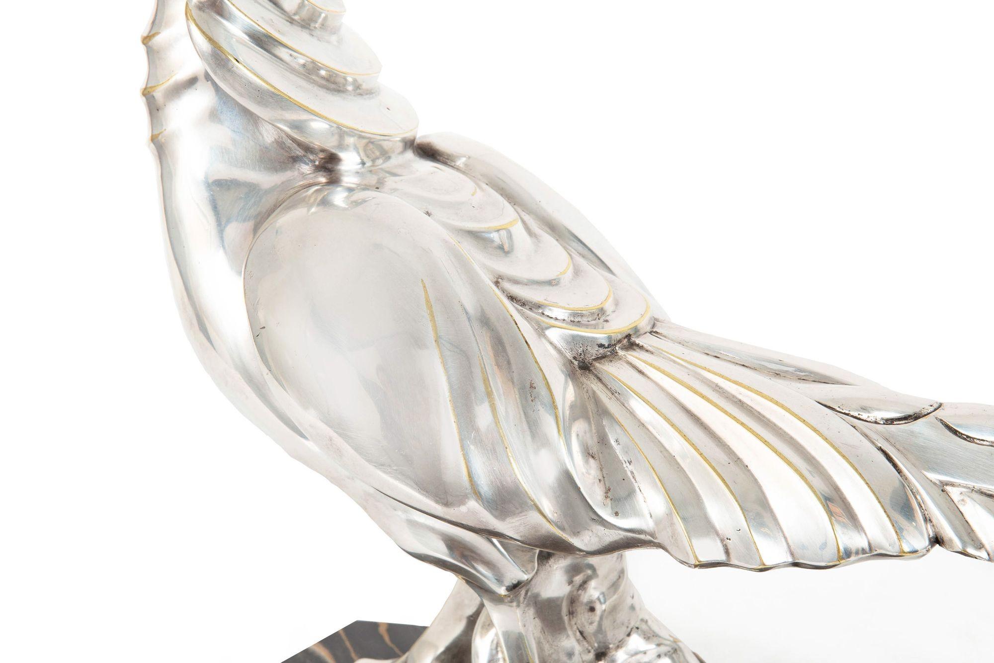 French Art Deco Silvered Bronze of a Walking Pheasant by H. Petrilly ca. 1930 For Sale 5