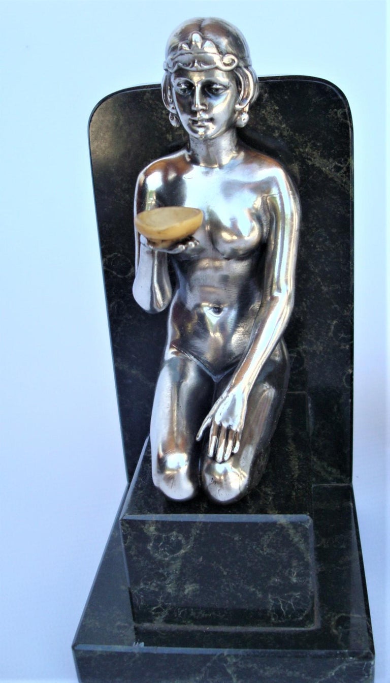 20th Century French Art Deco Silvered Nude Women Bookends For Sale