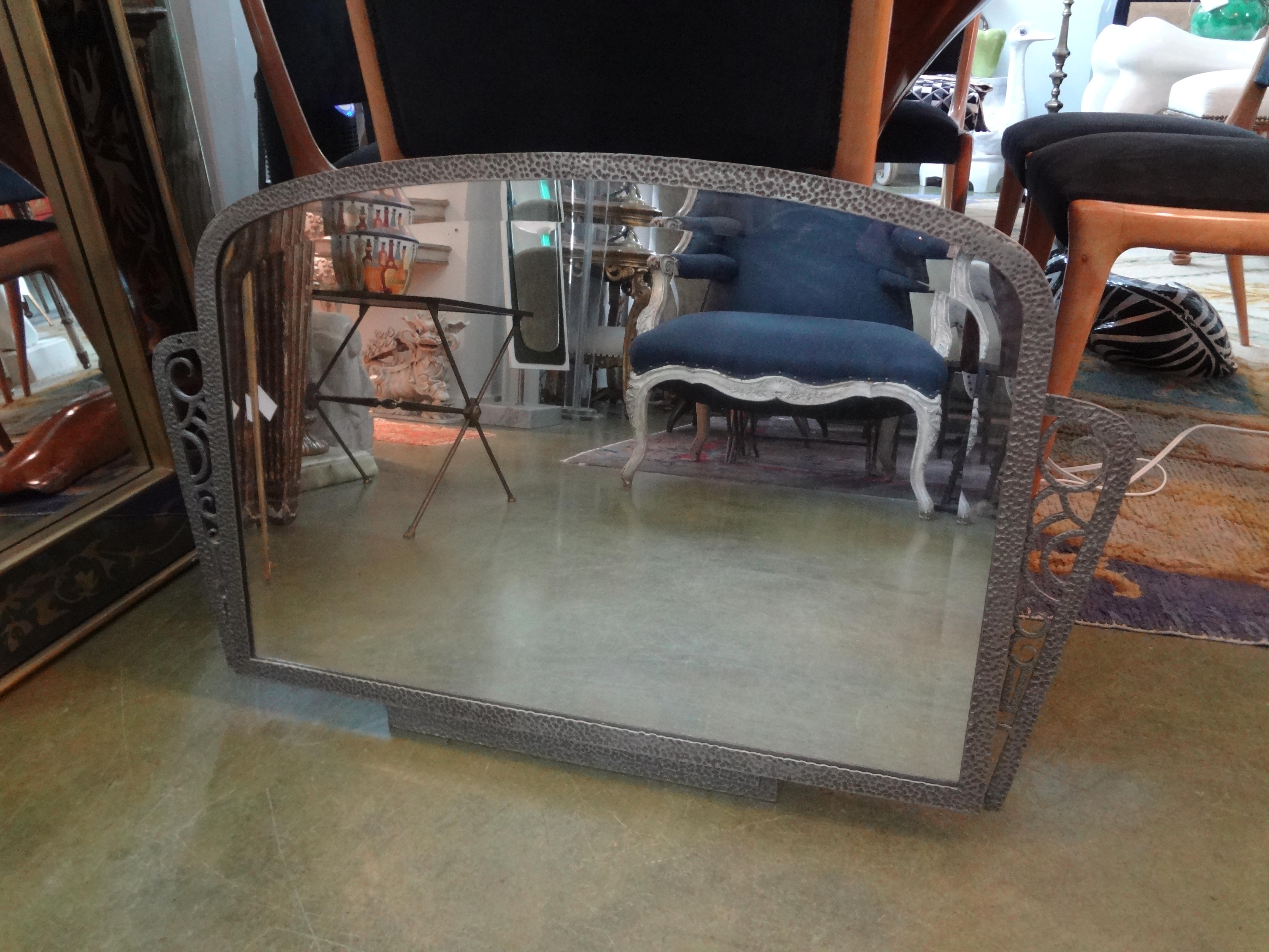 French Art Deco Silvered Wrought Iron Beveled Mirror 4