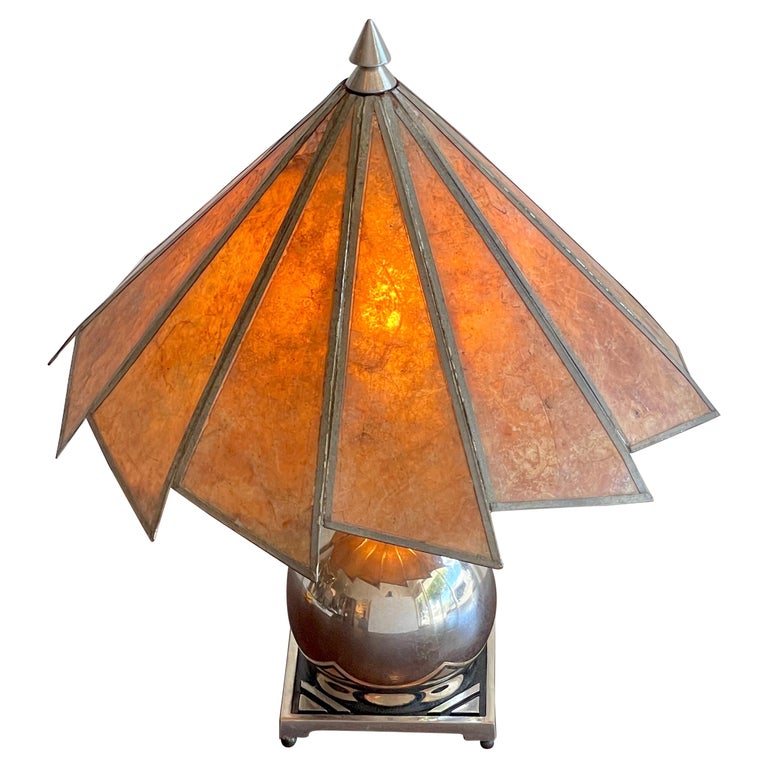 French Art Deco Silverplated Orb Lamp with Mica Shade For Sale at 1stDibs