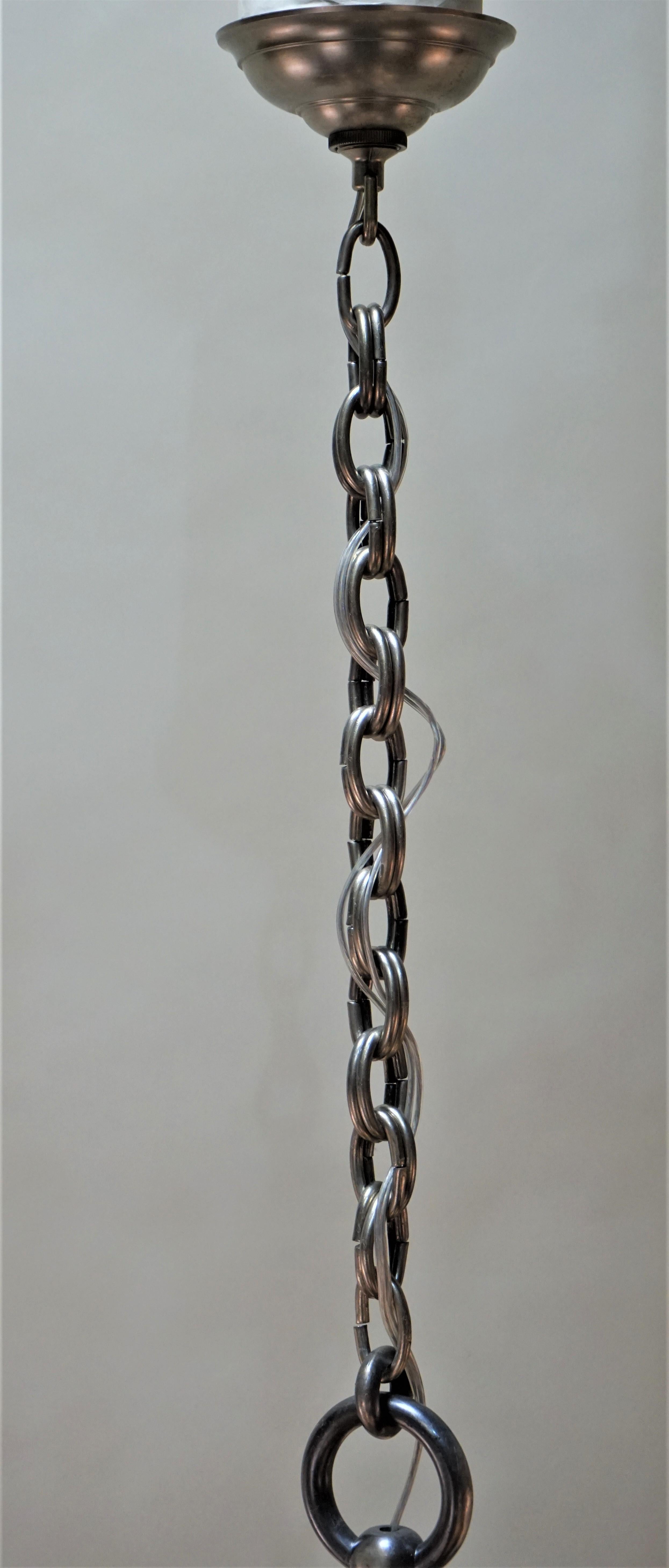 French Art Deco Six-Arm Silver on Bronze Chandelier 3