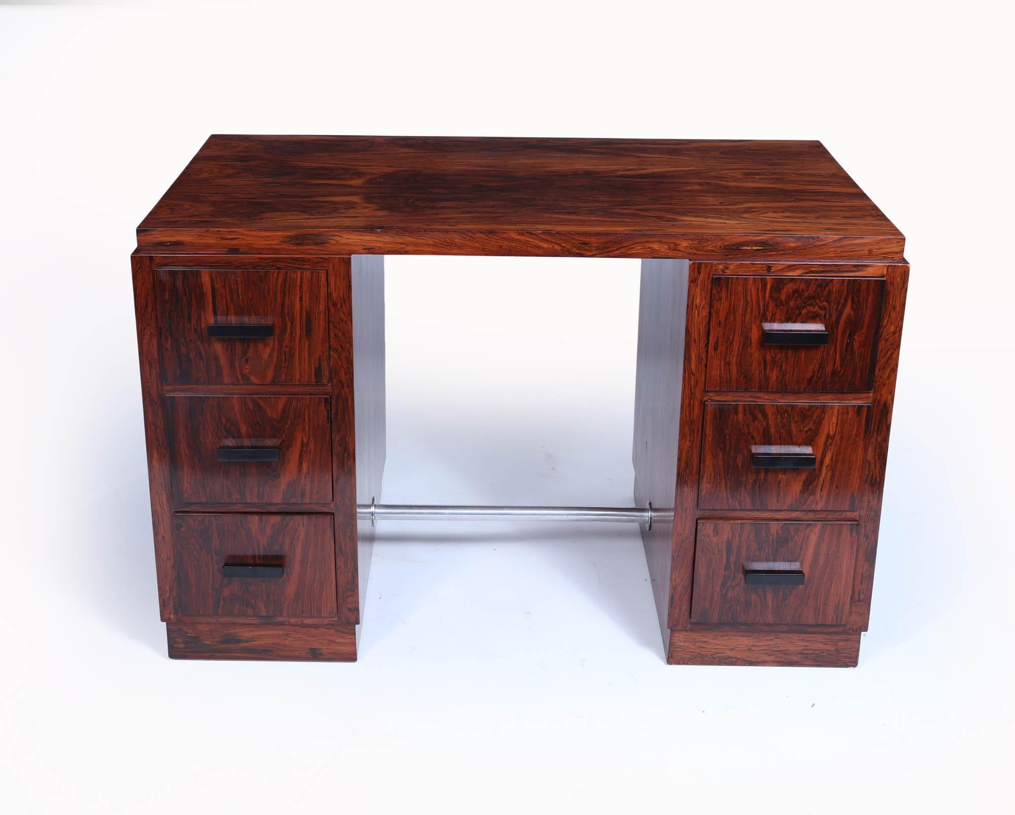 Francese Scrivania francese Art Deco a sei cassetti in vendita