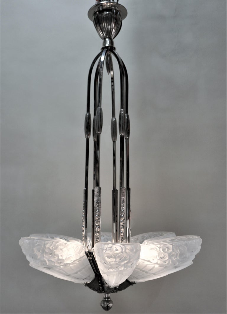 French Art Deco SixGlass Panel Chandelier by J Robert at 1stDibs