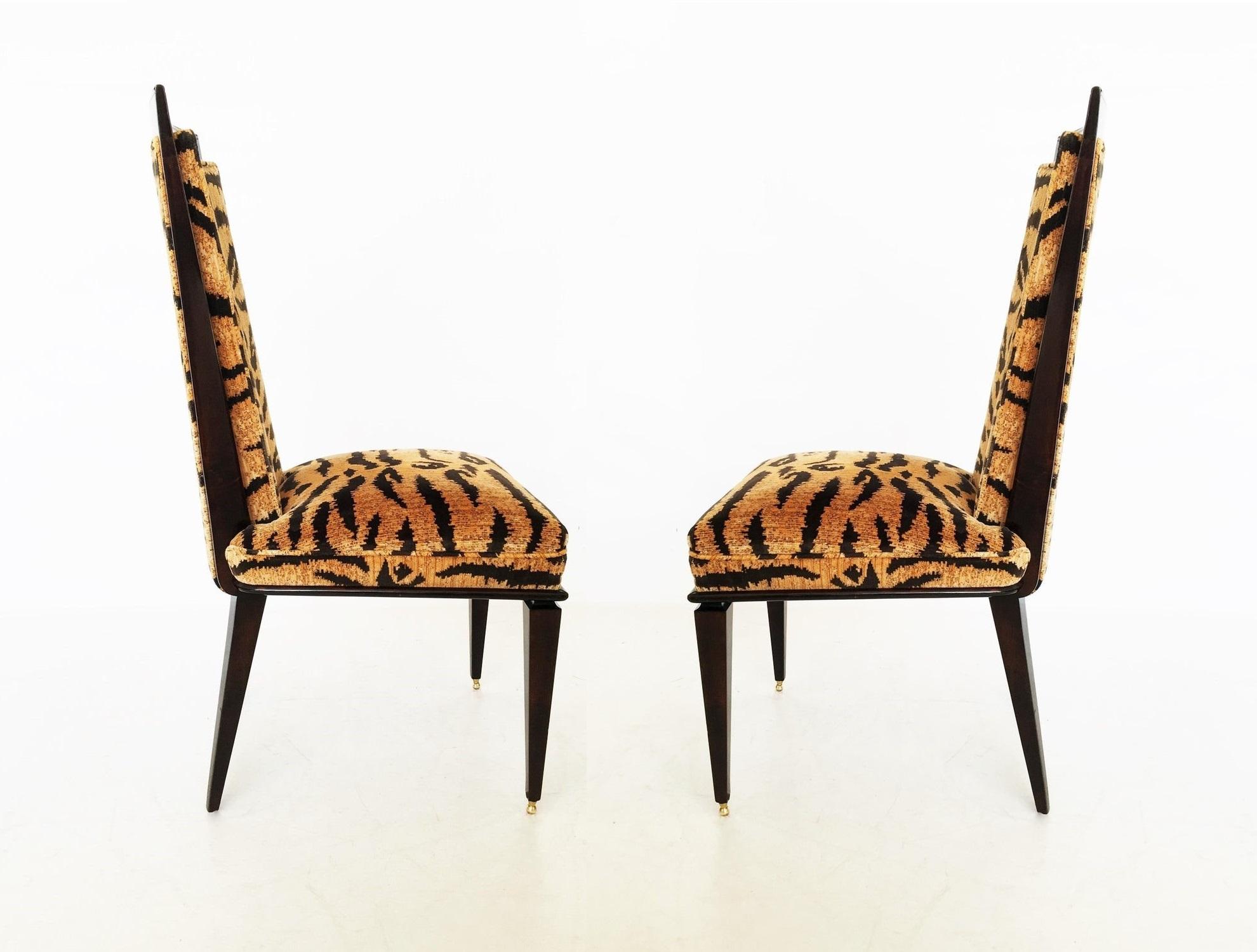 French Art Deco Six Leopard Print Dining Chairs In Good Condition In Dallas, TX