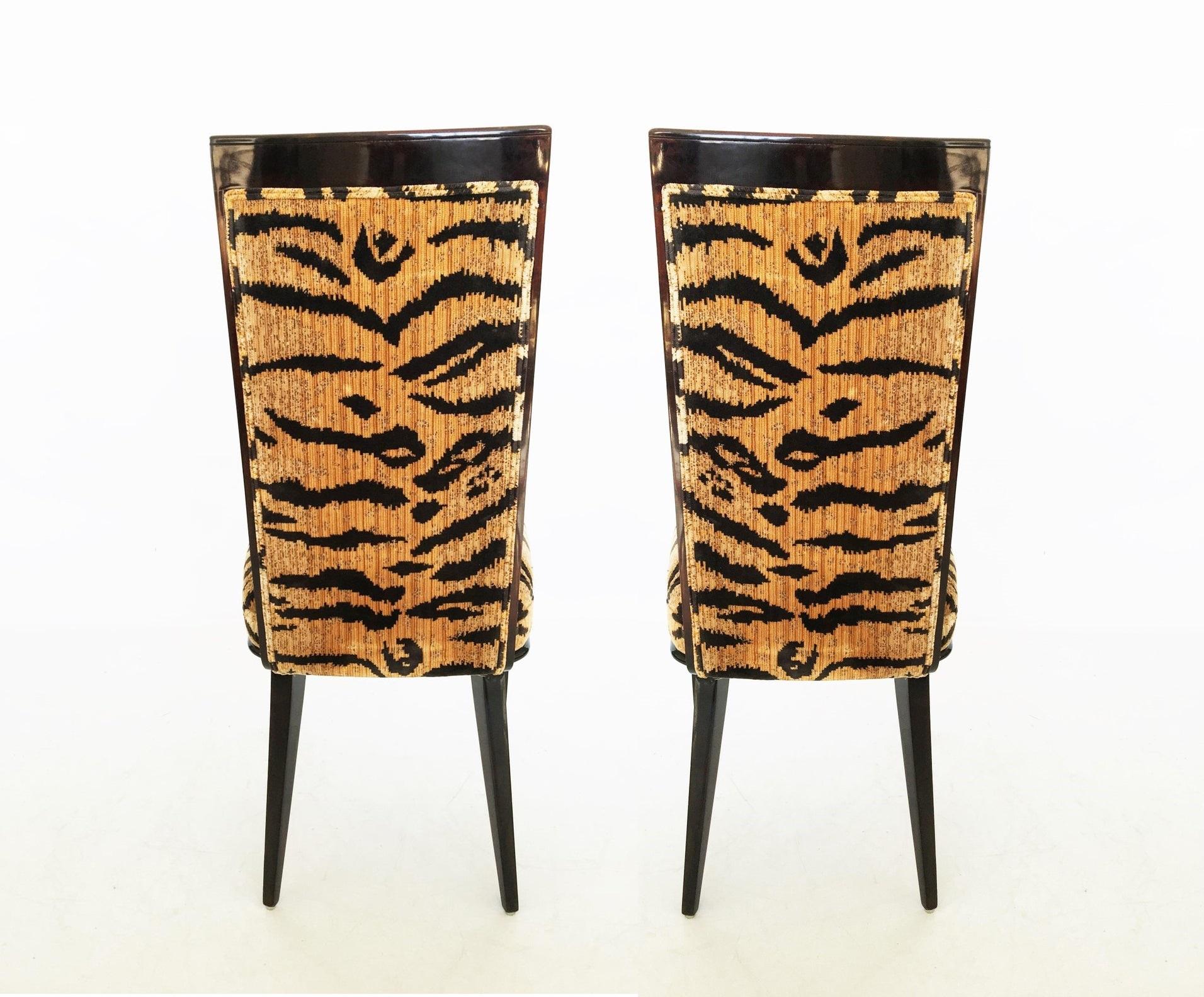 Upholstery French Art Deco Six Leopard Print Dining Chairs