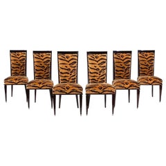 Vintage French Art Deco Six Leopard Print Dining Chairs