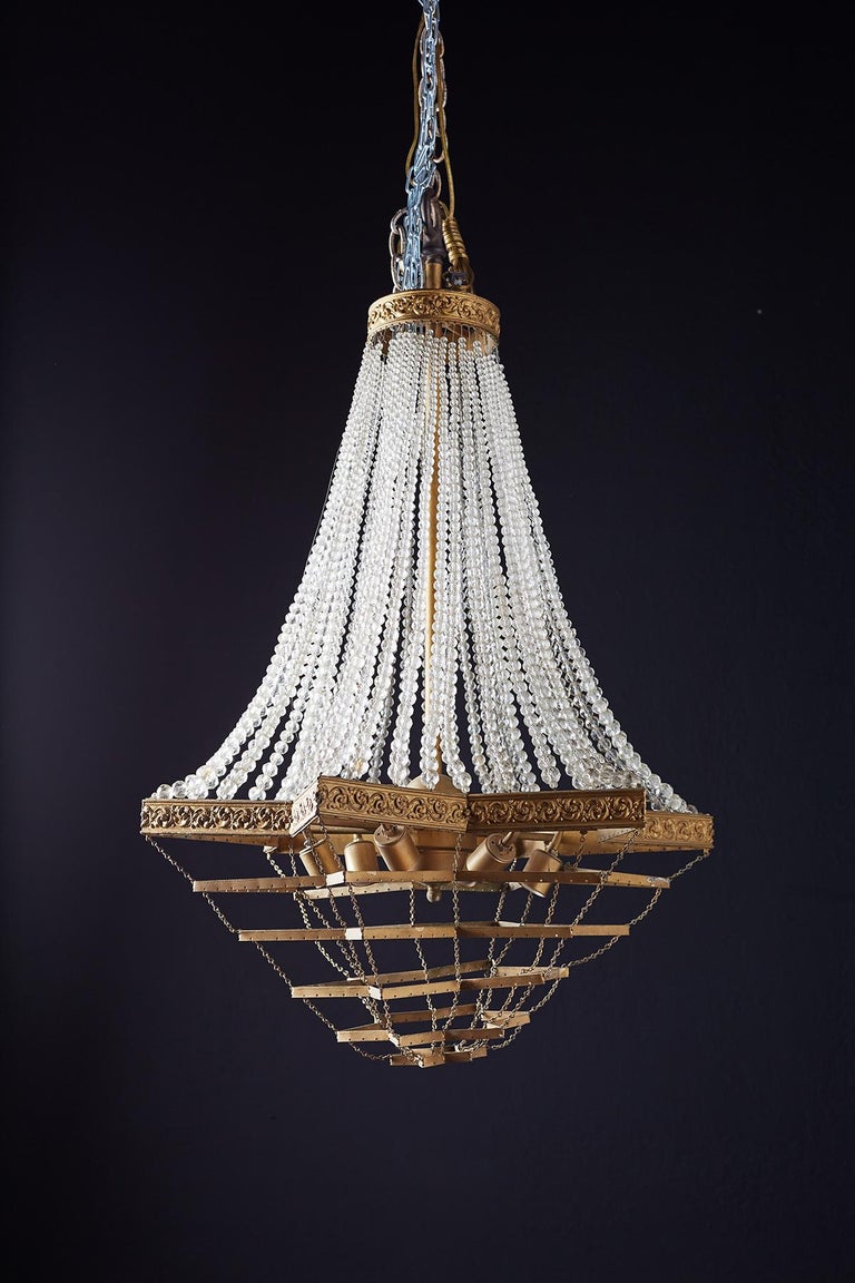 French Art Deco SixLight Crystal Rope Chandelier For Sale