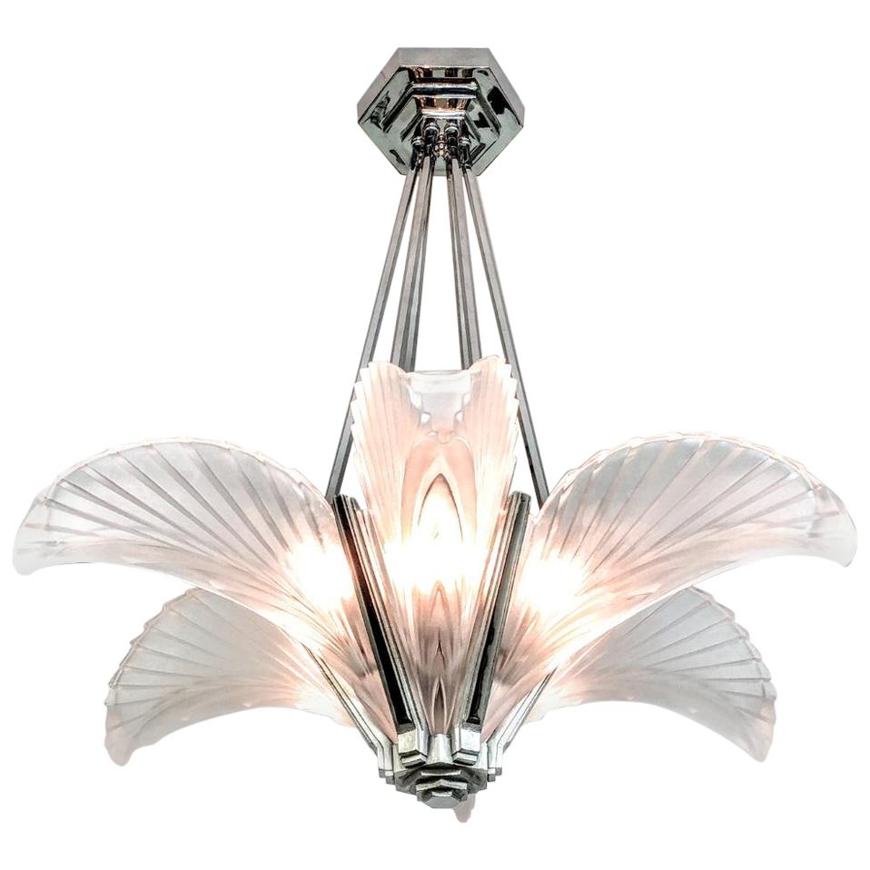 French Art Deco Feather Chandelier For Sale