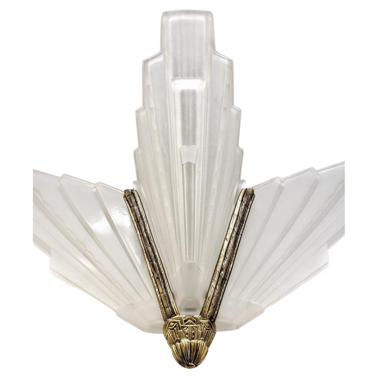 Pressed French Art Deco Skyscraper Chandelier by Sabino For Sale