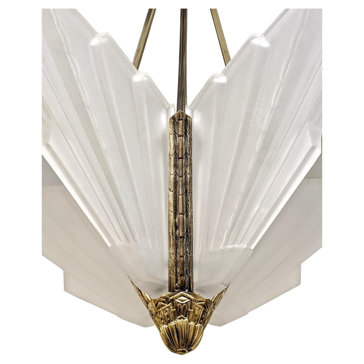 Bronze French Art Deco Skyscraper Chandelier by Sabino For Sale