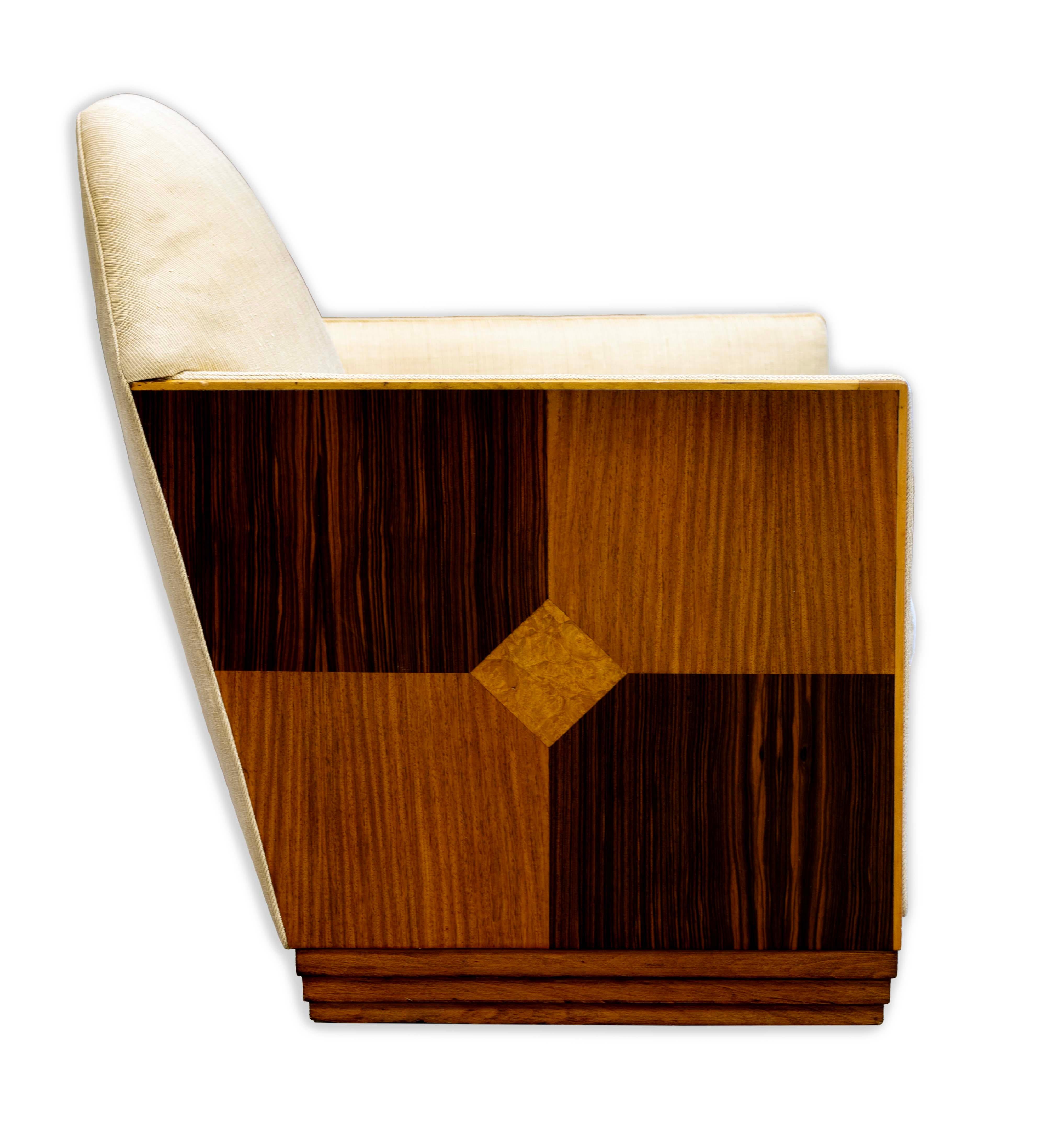 20th Century French Art Deco Skyscraper Style Geometric Design Arm Lounge Tub Chair Vintage