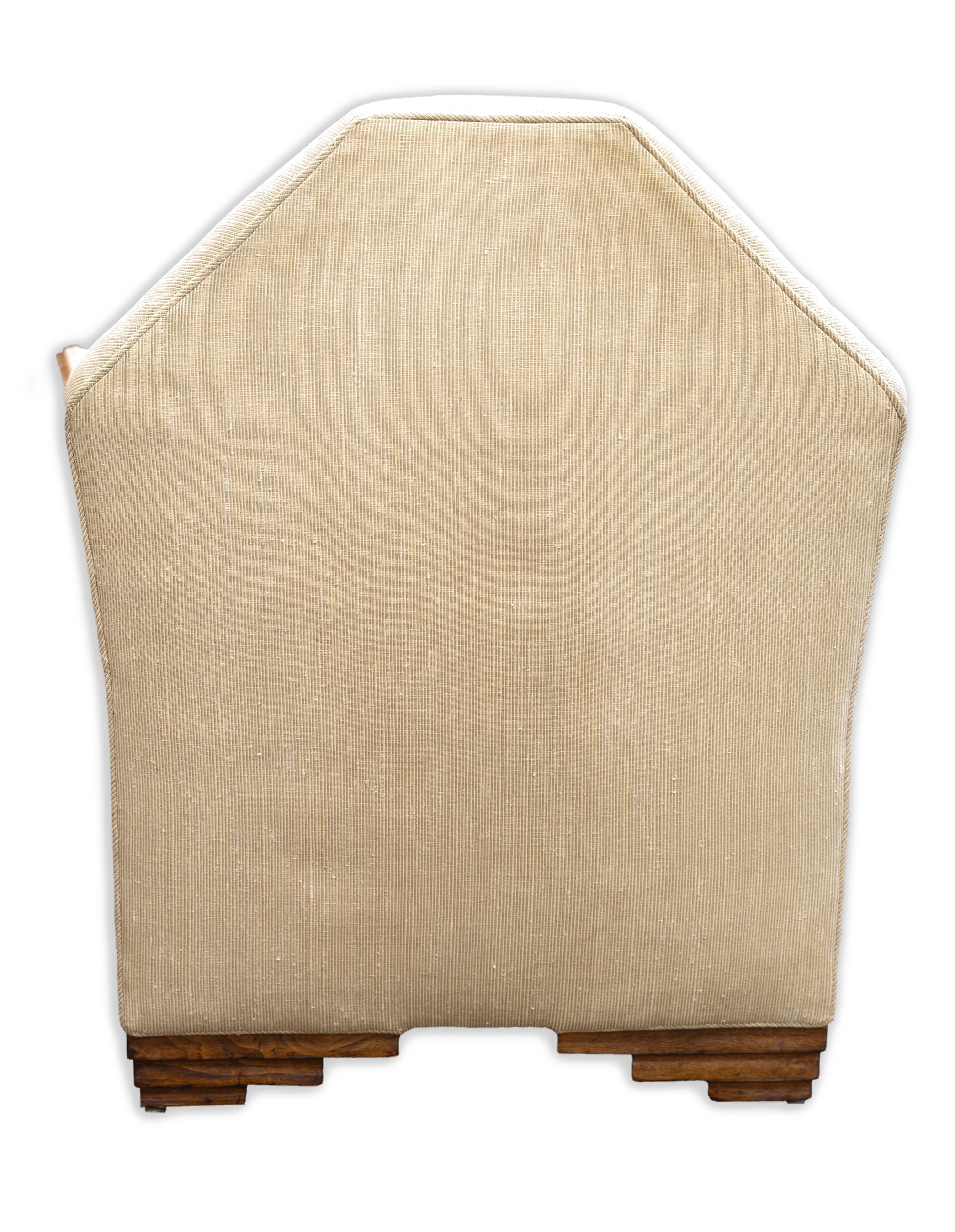 Linen French Art Deco Skyscraper Style Geometric Design Arm Lounge Tub Chair Vintage