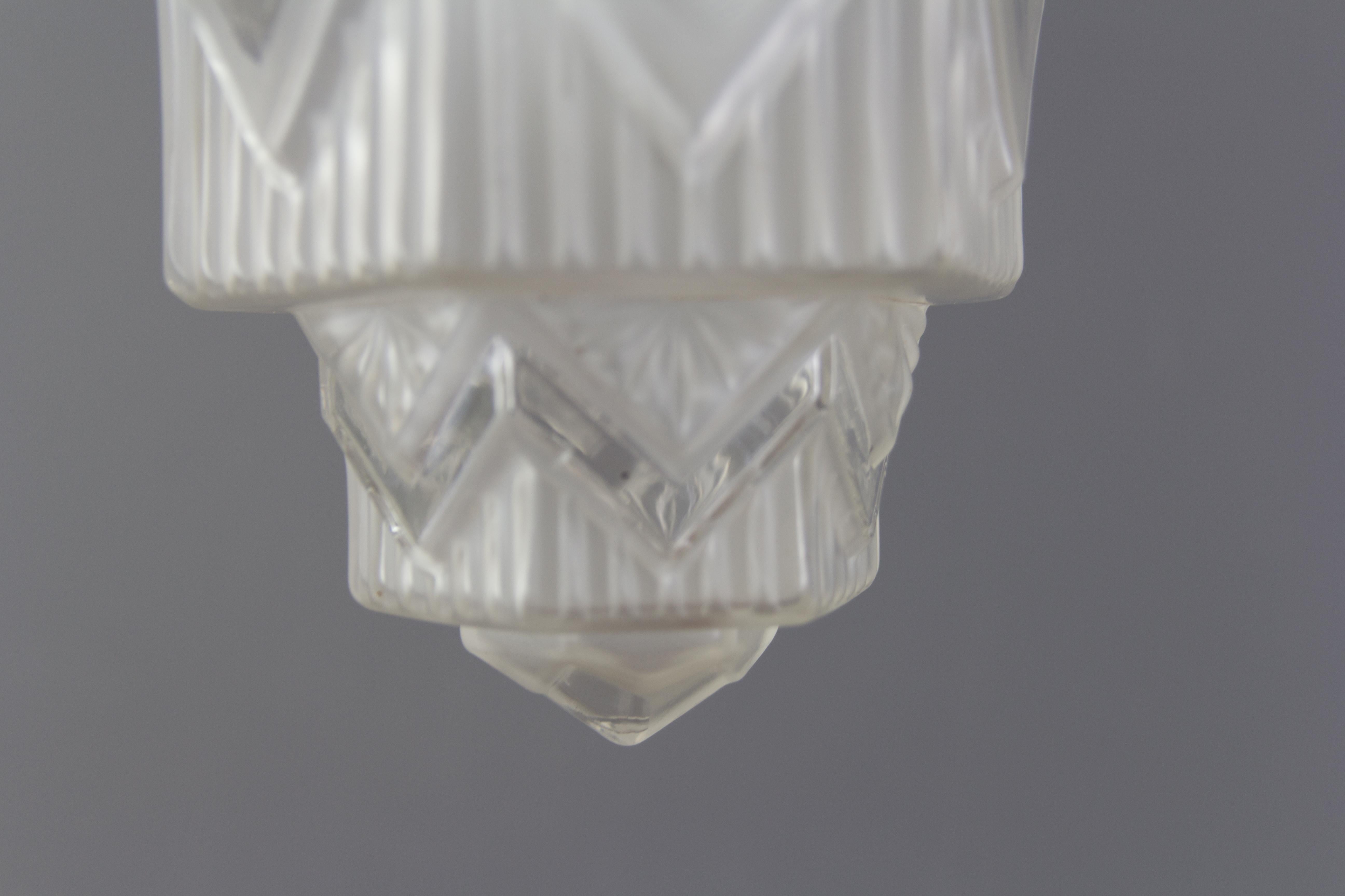 French Art Deco Skyscraper White Frosted Glass Pendant Light 14