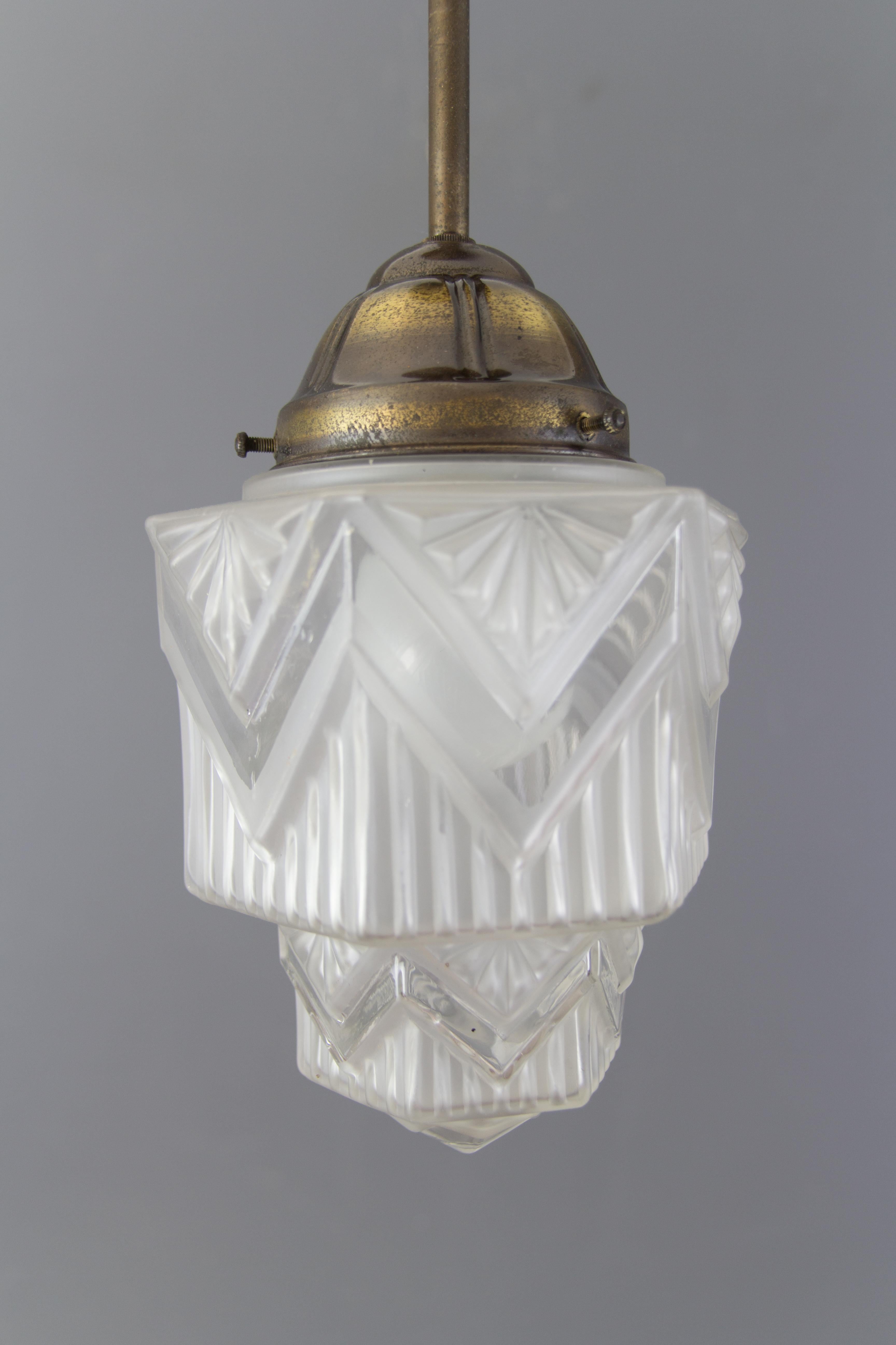 French Art Deco Skyscraper White Frosted Glass Pendant Light 15