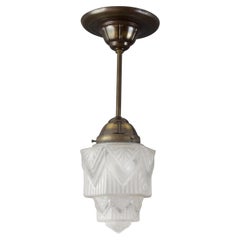 French Art Deco Skyscraper White Frosted Glass Pendant Light