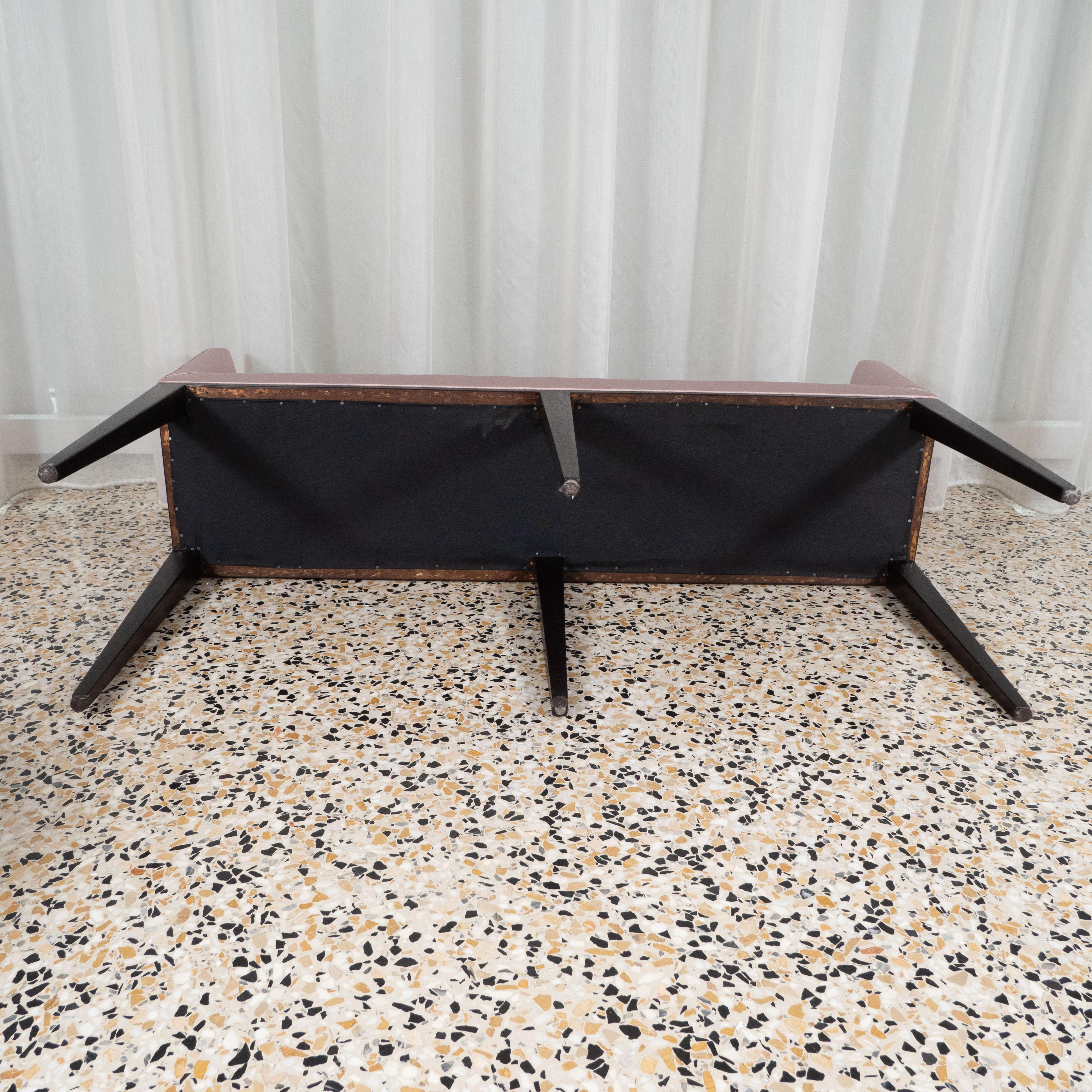 French Art Deco Slender Hall Bench in Silk Upholstery 5