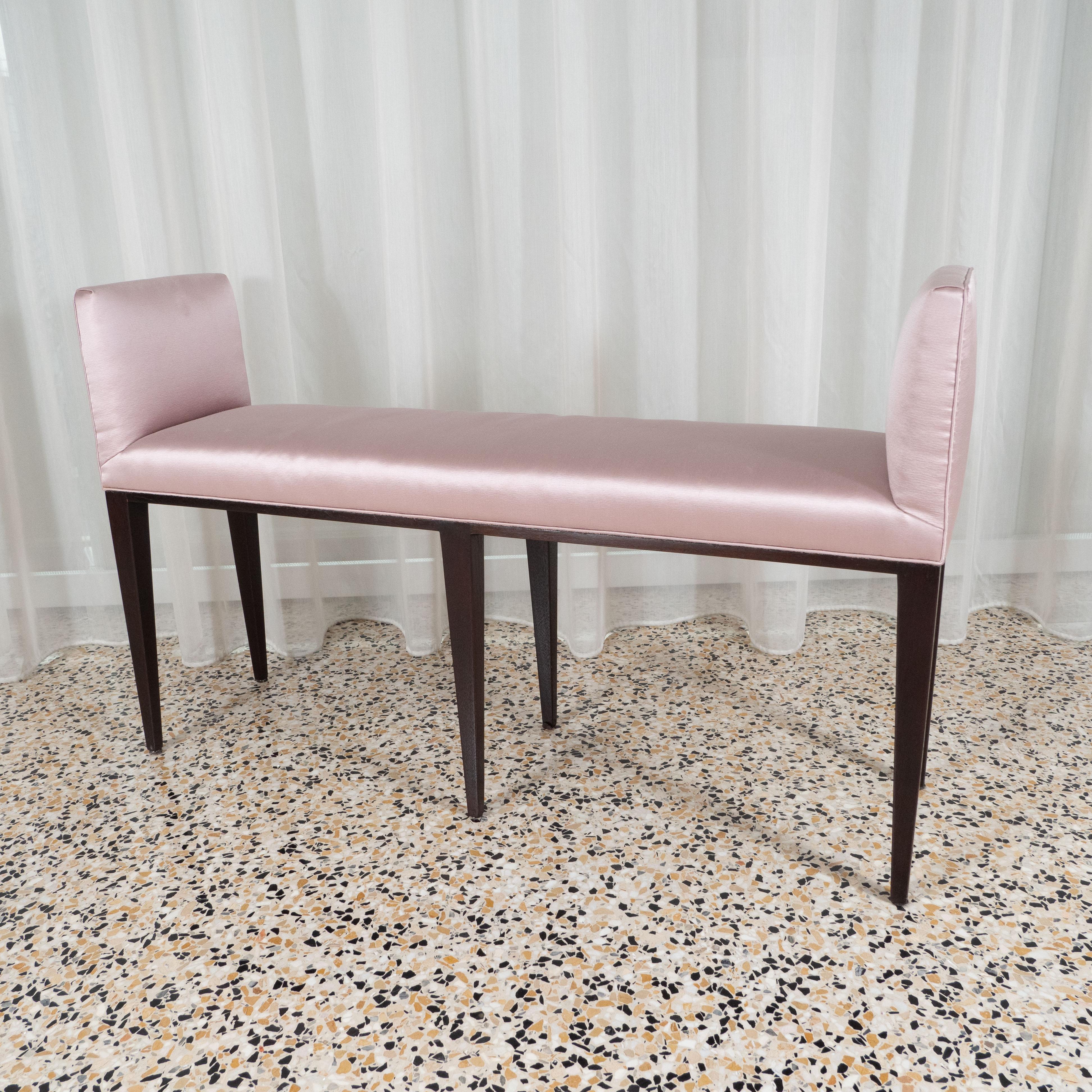 Mid-20th Century French Art Deco Slender Hall Bench in Silk Upholstery
