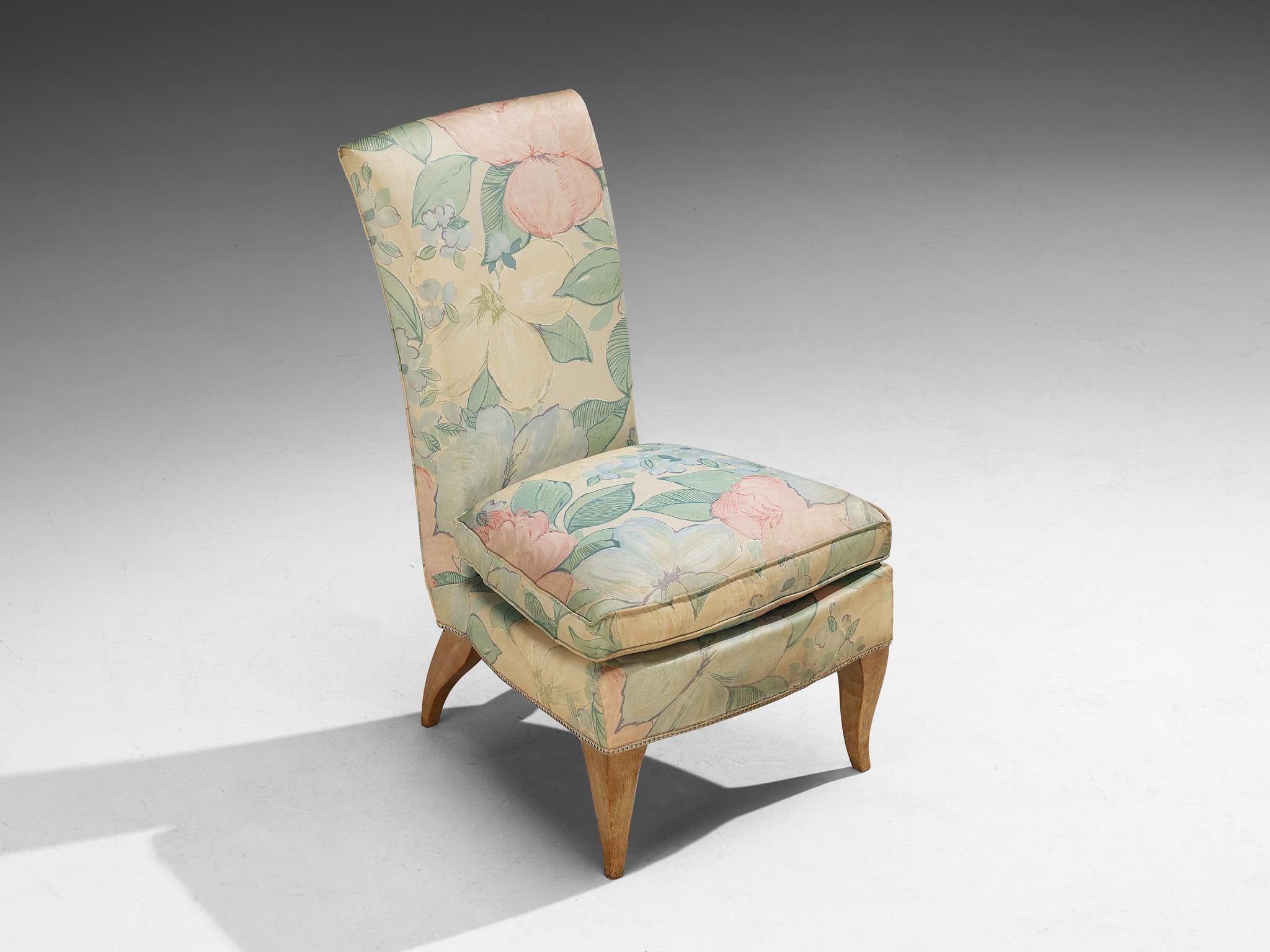 Mid-20th Century French Art Deco Slipper Chair in Floral Pastel Fabric For Sale