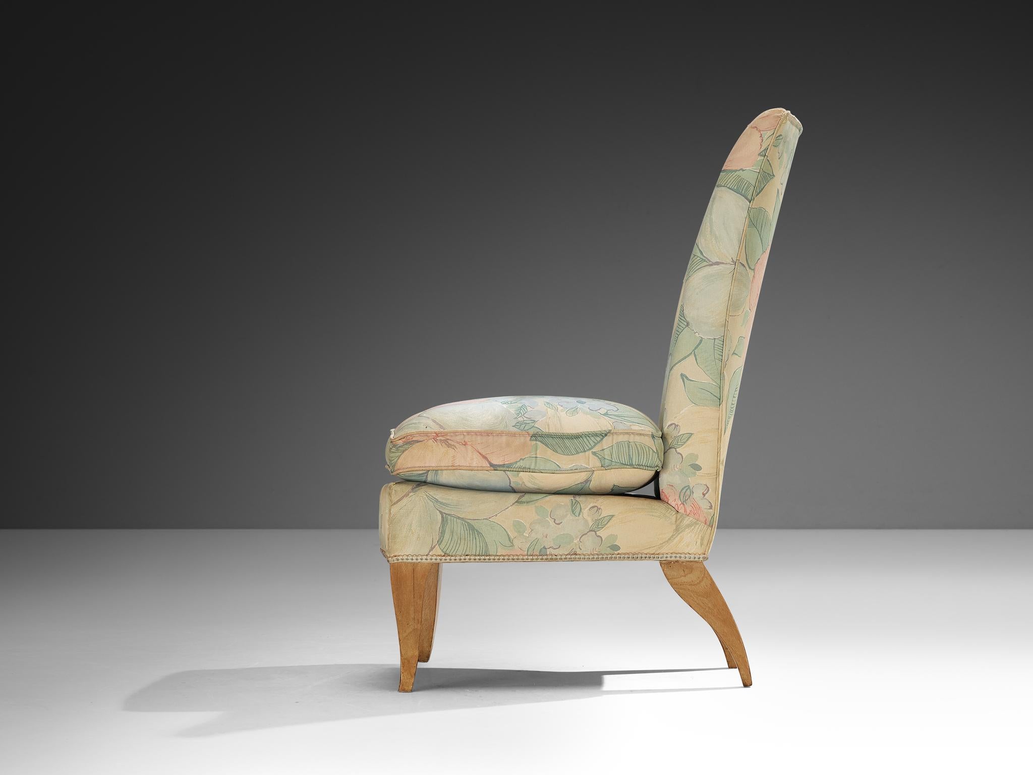 French Art Deco Slipper Chair in Floral Pastel Fabric For Sale 1