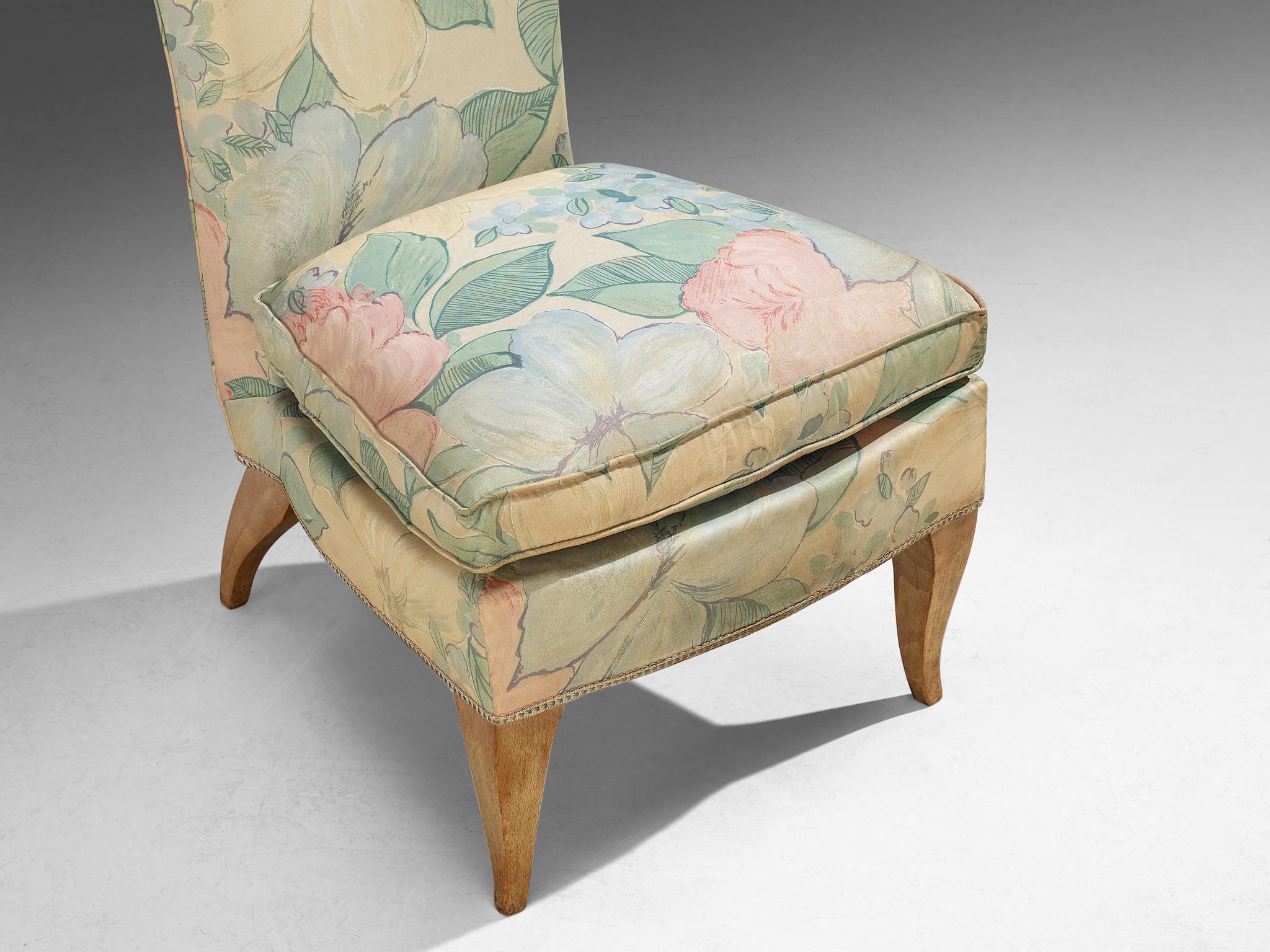 French Art Deco Slipper Chair in Floral Pastel Fabric For Sale 2