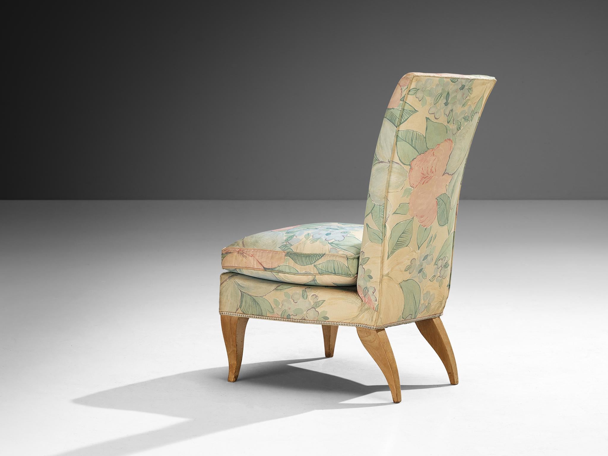 French Art Deco Slipper Chair in Floral Pastel Fabric For Sale 3