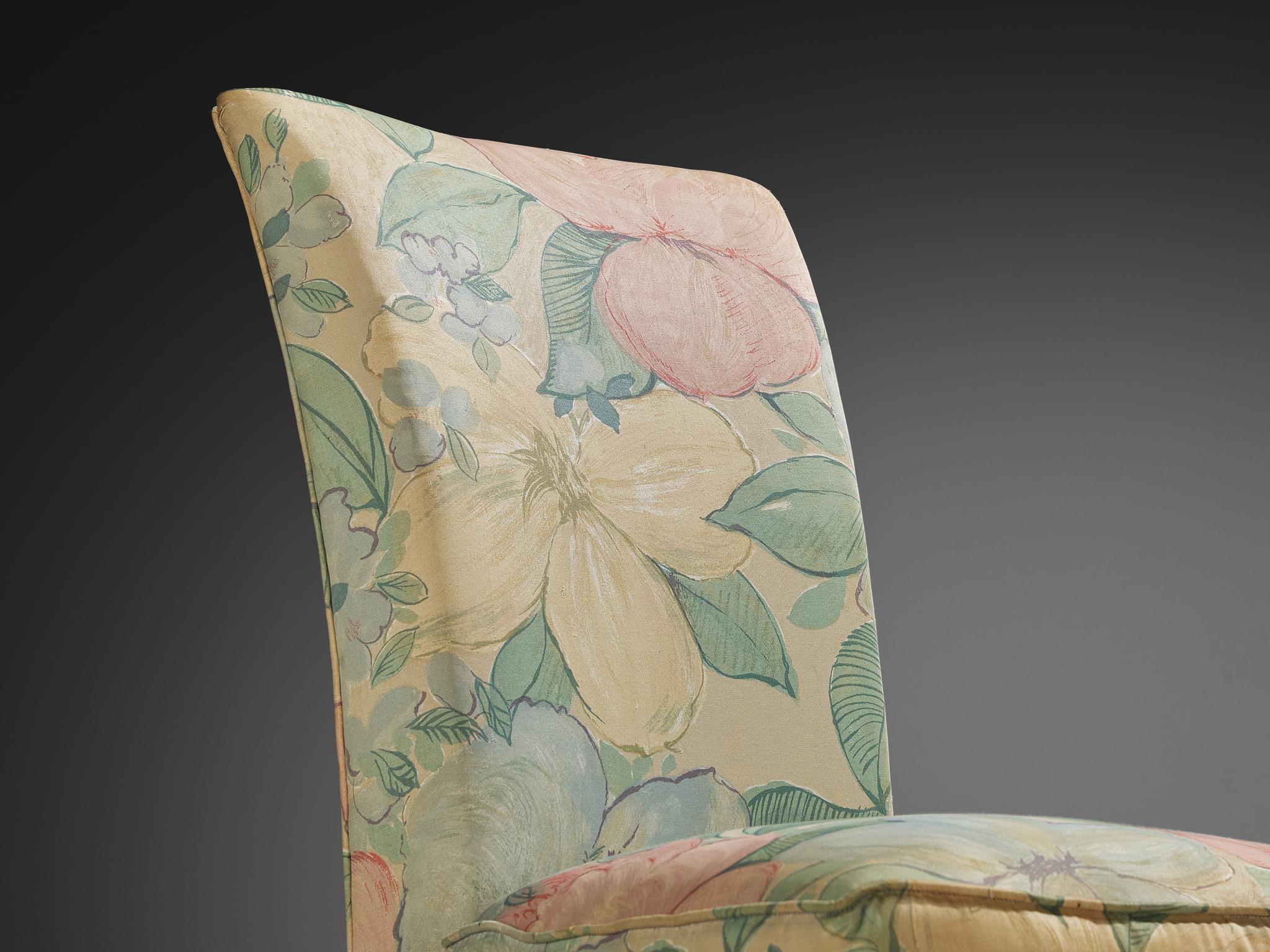 French Art Deco Slipper Chair in Floral Pastel Fabric For Sale 4