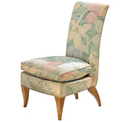 French Art Deco Slipper Chair in Floral Pastel Fabric