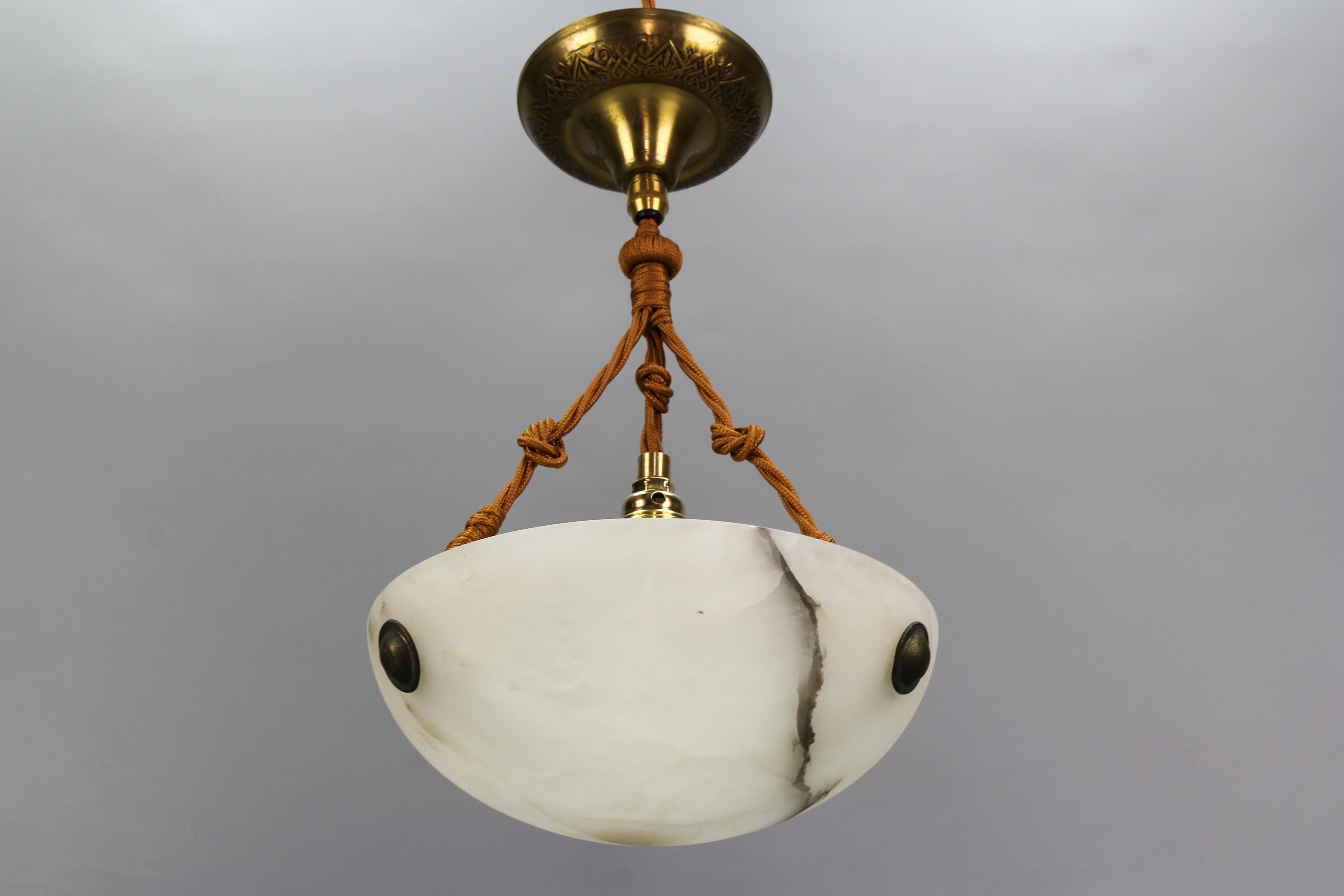 French Art Deco Small White and Black Alabaster Pendant Light Fixture, 1930s 5