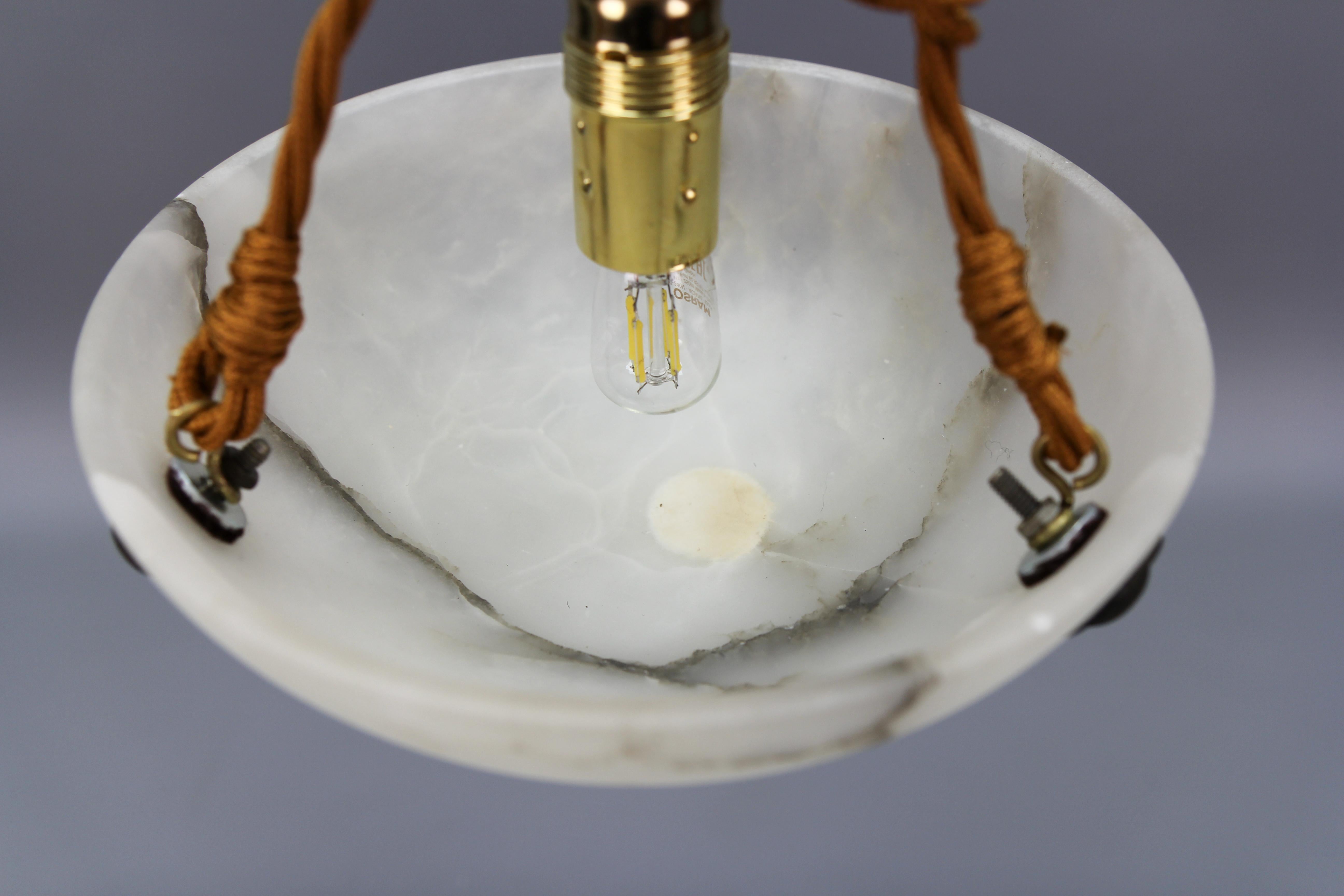 French Art Deco Small White and Black Alabaster Pendant Light Fixture, 1930s 10