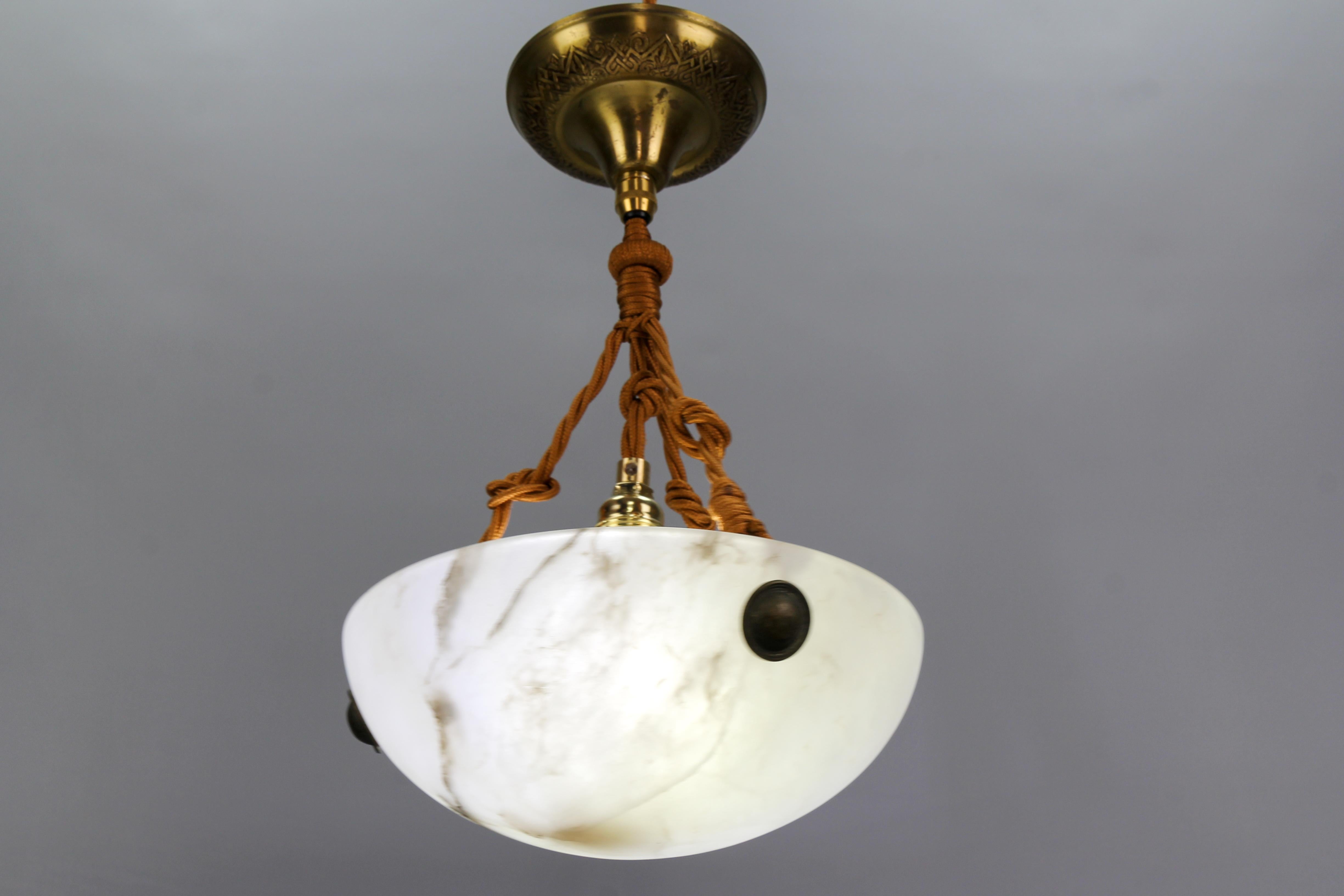 French Art Deco Small White and Black Alabaster Pendant Light Fixture, 1930s 1