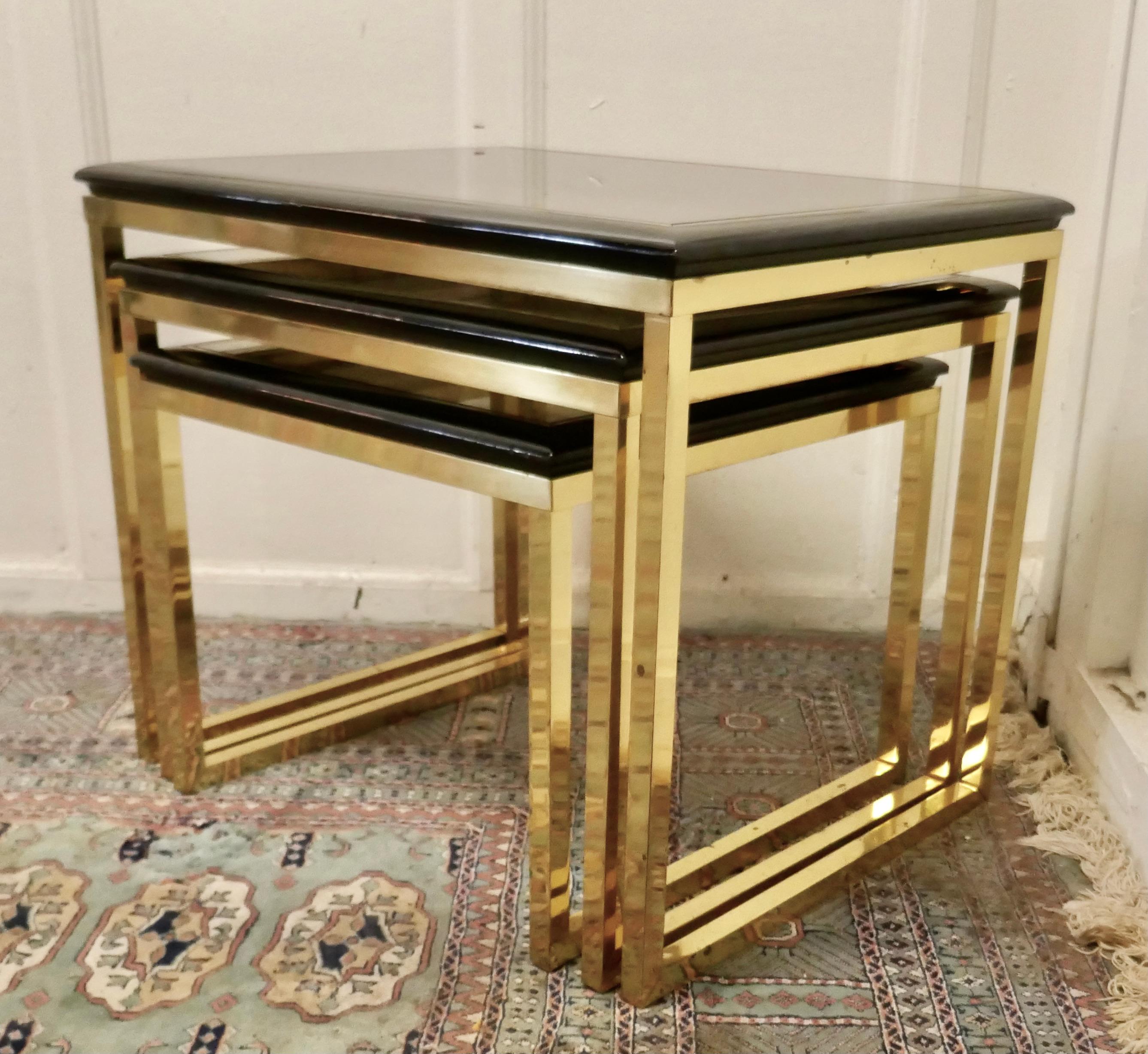 French Art Deco Smoked Glass & Brass Nest of Tables In Good Condition In Chillerton, Isle of Wight