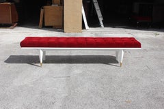 French Art Deco Snow White Lacquered Long Sitting Bench, circa 1940s