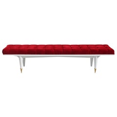 French Art Deco Snow White Lacquered Long Sitting Bench, circa 1940s