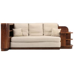 French Art Deco Sofa and Queen Size Bed Attached on the Backside; Removable