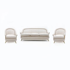 French Art Deco Sofa and Two Armchairs, 1950s.