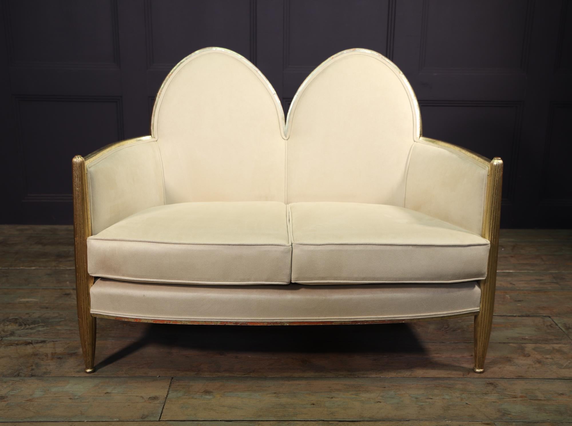 Giltwood French Art Deco Sofa in Parcel Gilt Wood For Sale