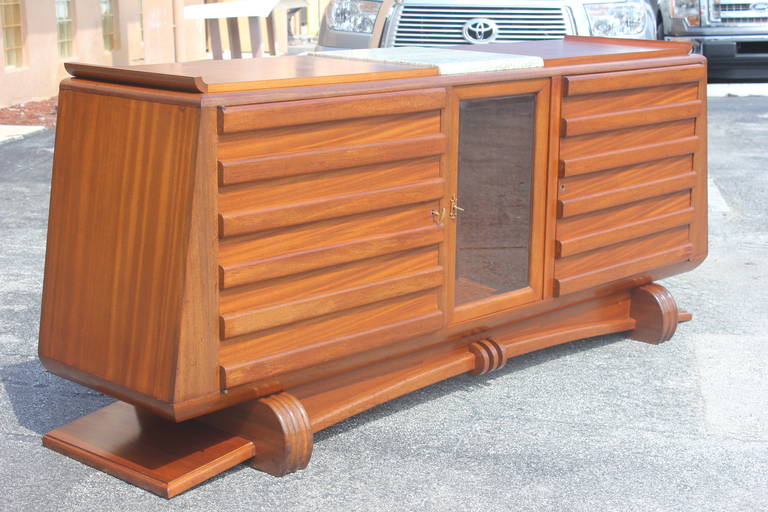 French Art Deco Solid Mahogany Buffet by Gaston Poisson, circa 1940s In Good Condition In Hialeah, FL