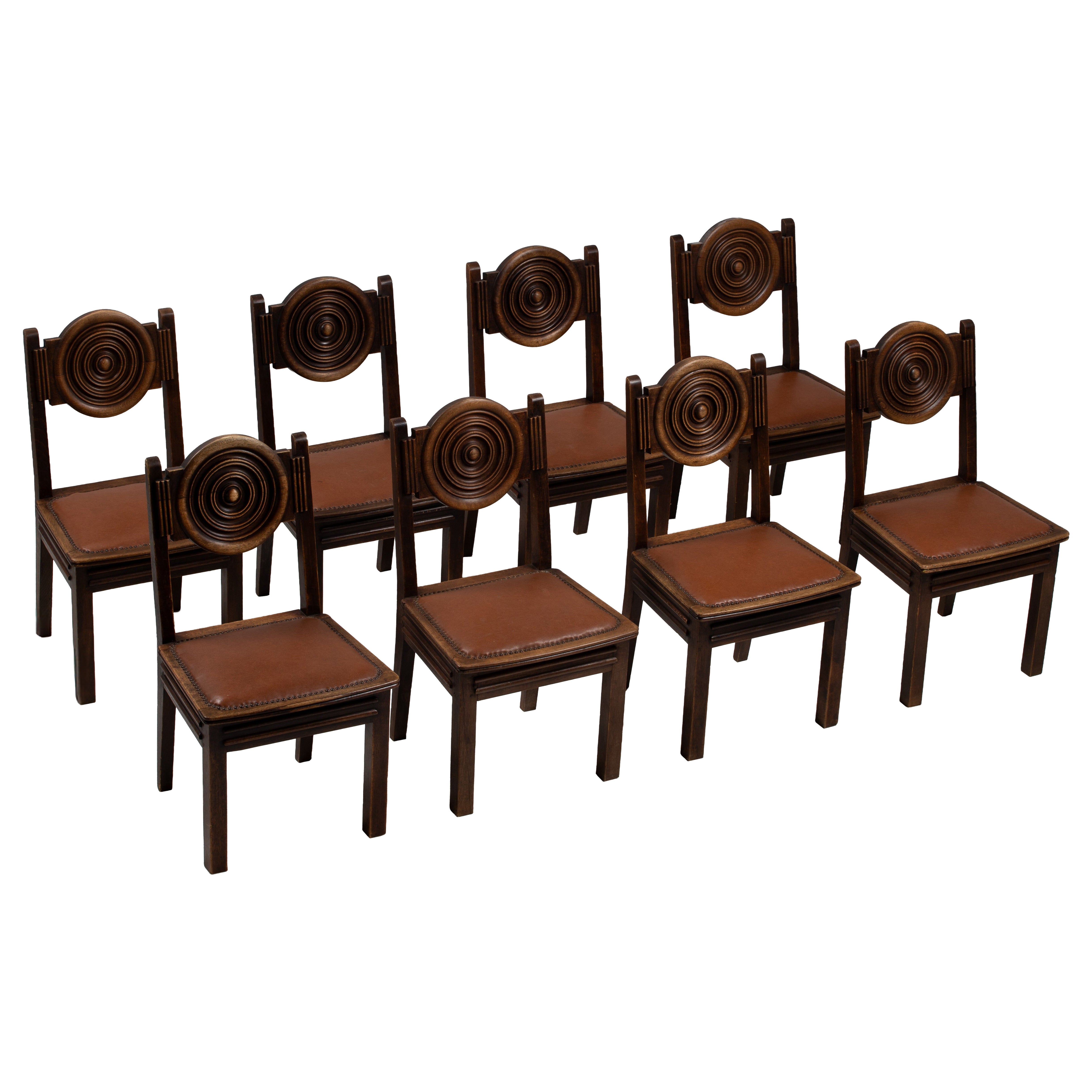 French Art Deco Solid Oak Dining Chair, France, 1950s For Sale